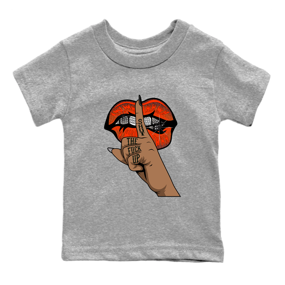 AJ12 Brilliant Orange Sneaker Shirt Lips Hand Streetwear Sneaker Shirt Air Jordan 12 Brilliant Orange Sneaker Release Tees Kids Shirts Heather Grey 2