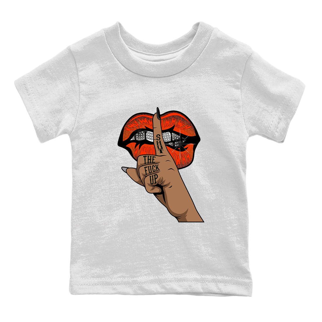 AJ12 Brilliant Orange Sneaker Shirt Lips Hand Streetwear Sneaker Shirt Air Jordan 12 Brilliant Orange Sneaker Release Tees Kids Shirts White 2