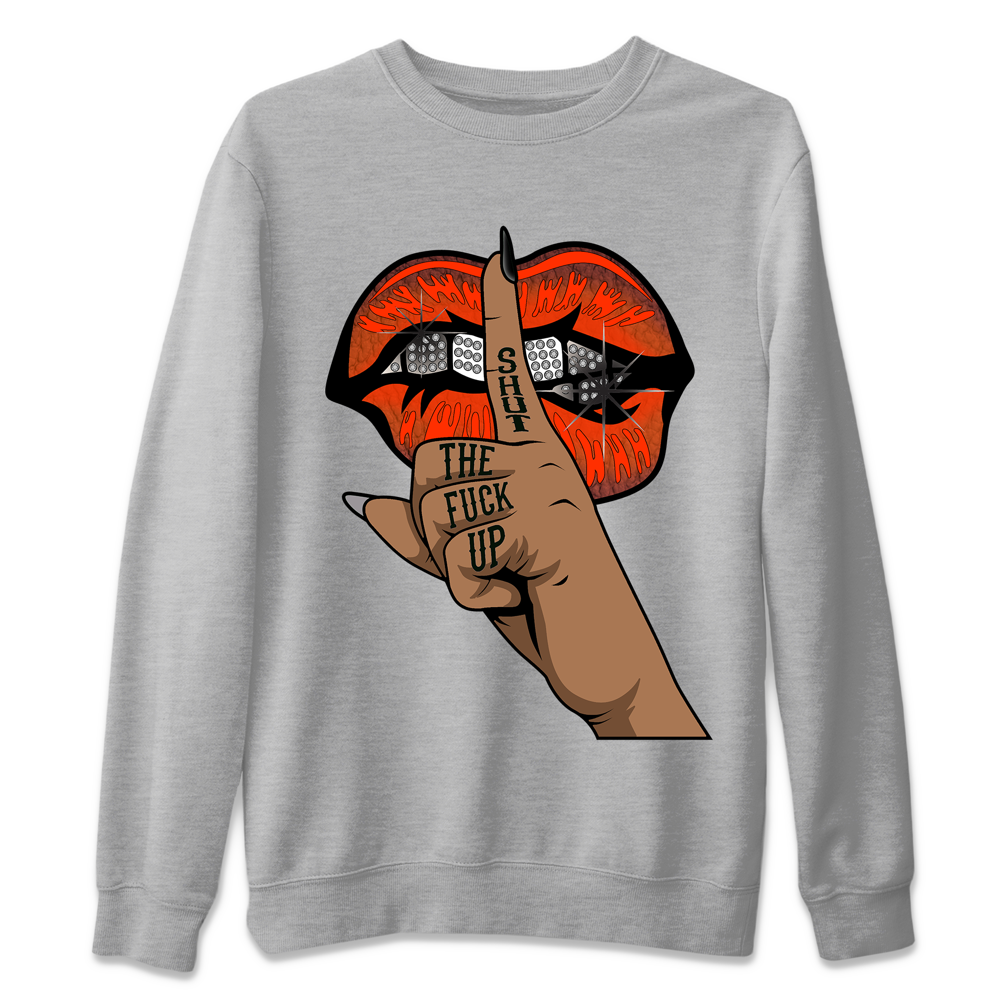 AJ12 Brilliant Orange Sneaker Shirt Lips Hand Streetwear Sneaker Shirt Air Jordan 12 Brilliant Orange Sneaker Release Tees Unisex Shirts Heather Grey 2