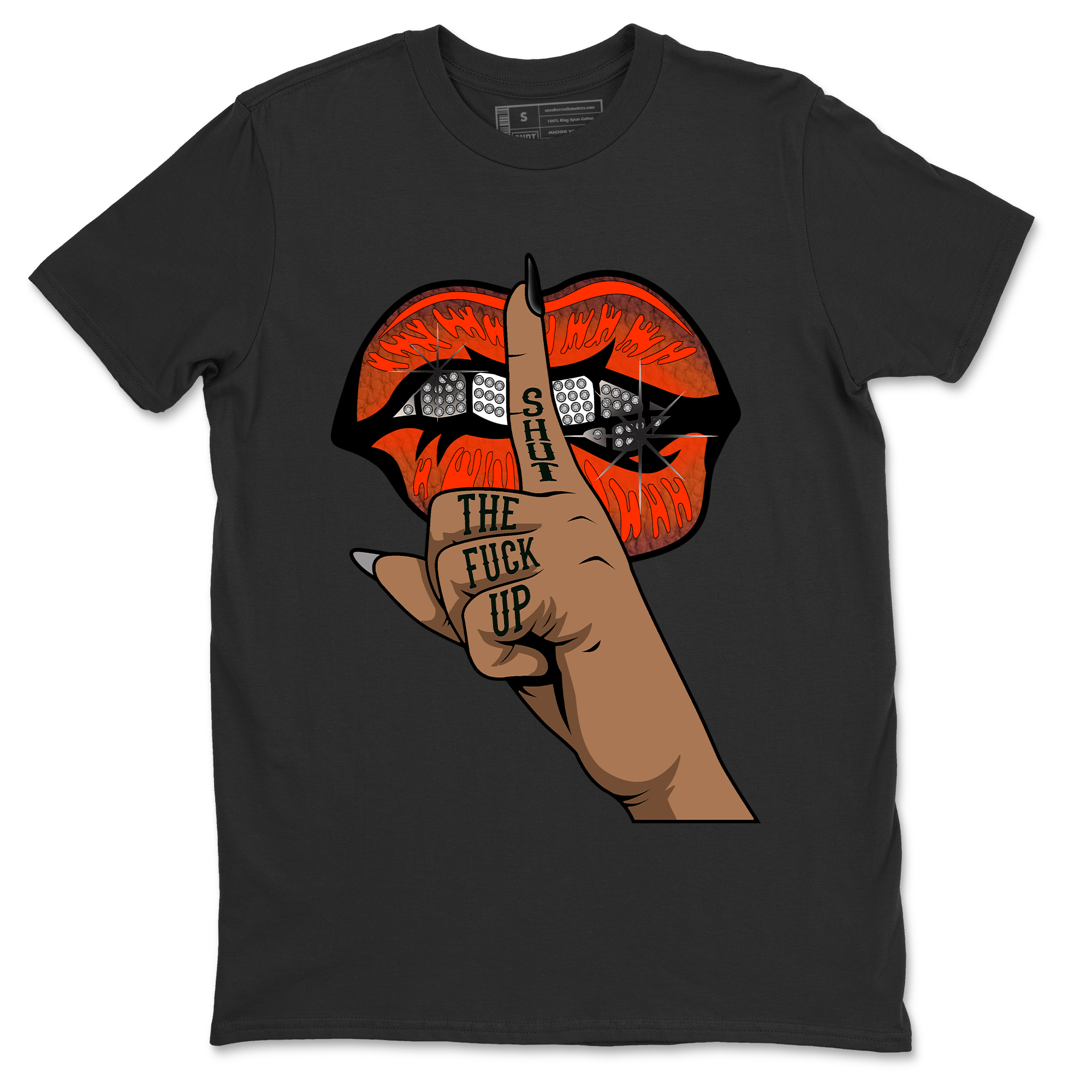 AJ12 Brilliant Orange Sneaker Shirt Lips Hand Streetwear Sneaker Shirt Air Jordan 12 Brilliant Orange Sneaker Release Tees Unisex Shirts Black 2