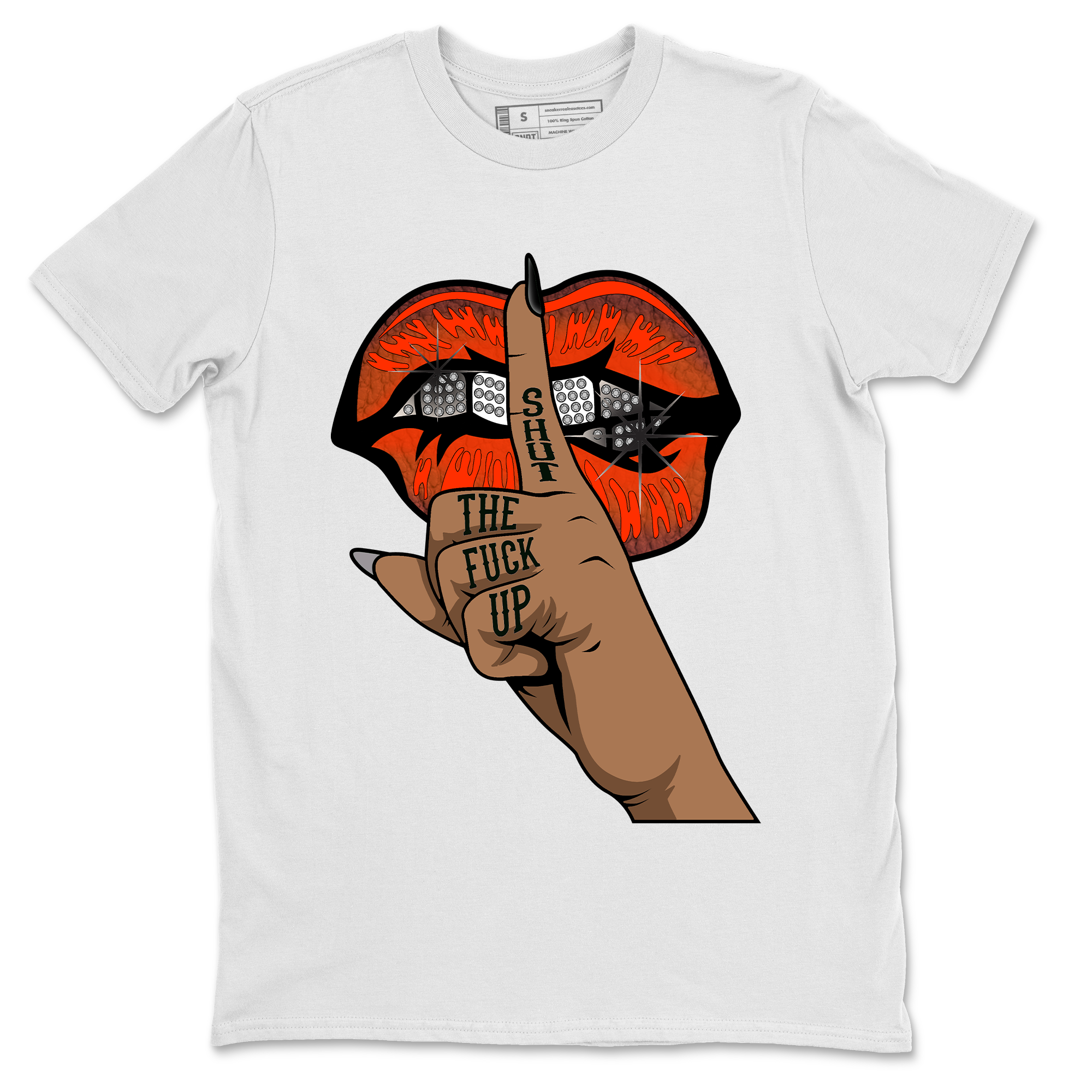 AJ12 Brilliant Orange Sneaker Shirt Lips Hand Streetwear Sneaker Shirt Air Jordan 12 Brilliant Orange Sneaker Release Tees Unisex Shirts White 2