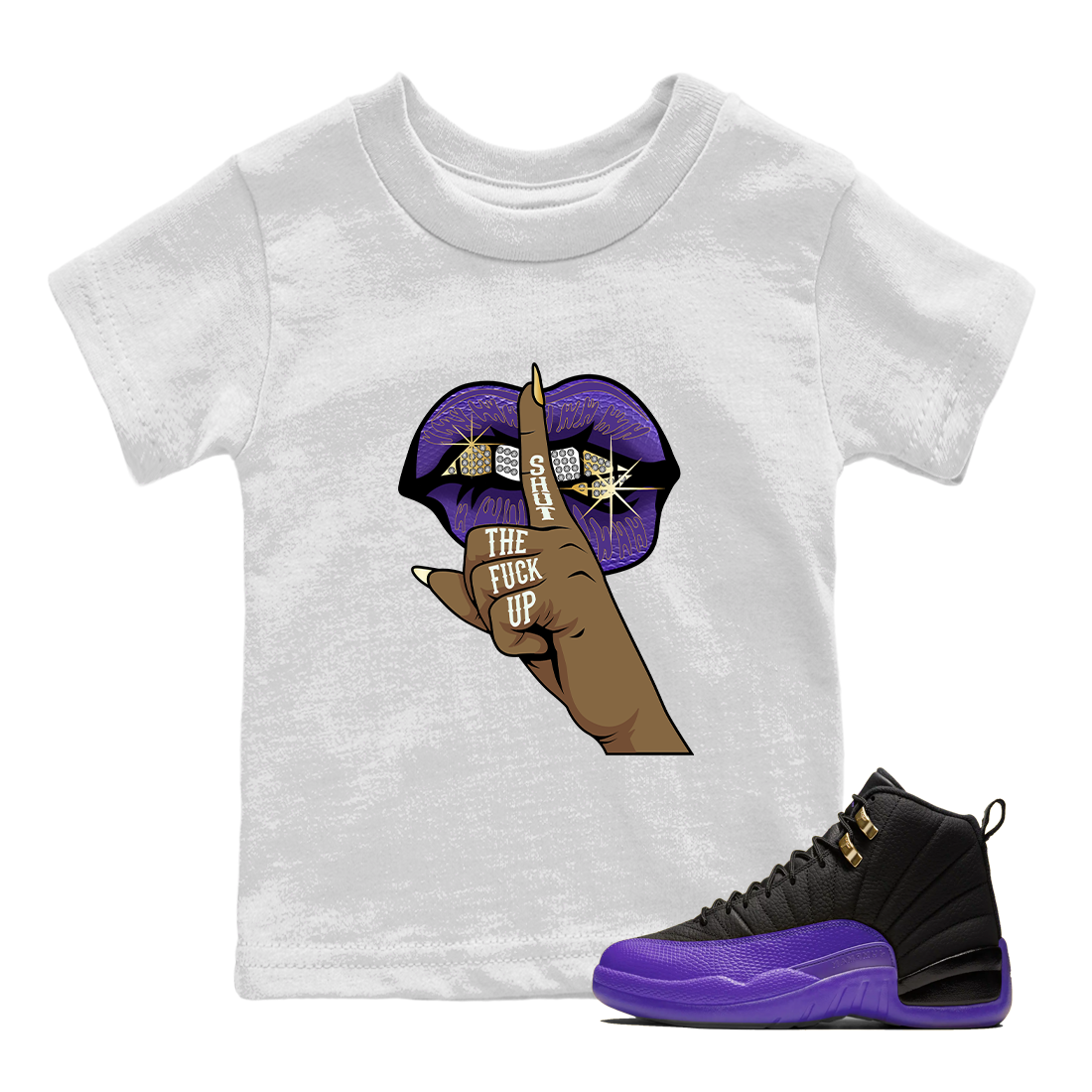 Air Jordan 12 Field Purple Sneaker Match Tees Lips Hand Streetwear Sneaker Shirt Jordan Jordan 12 Lakers Sneaker Release Tees Kids Shirts White 1