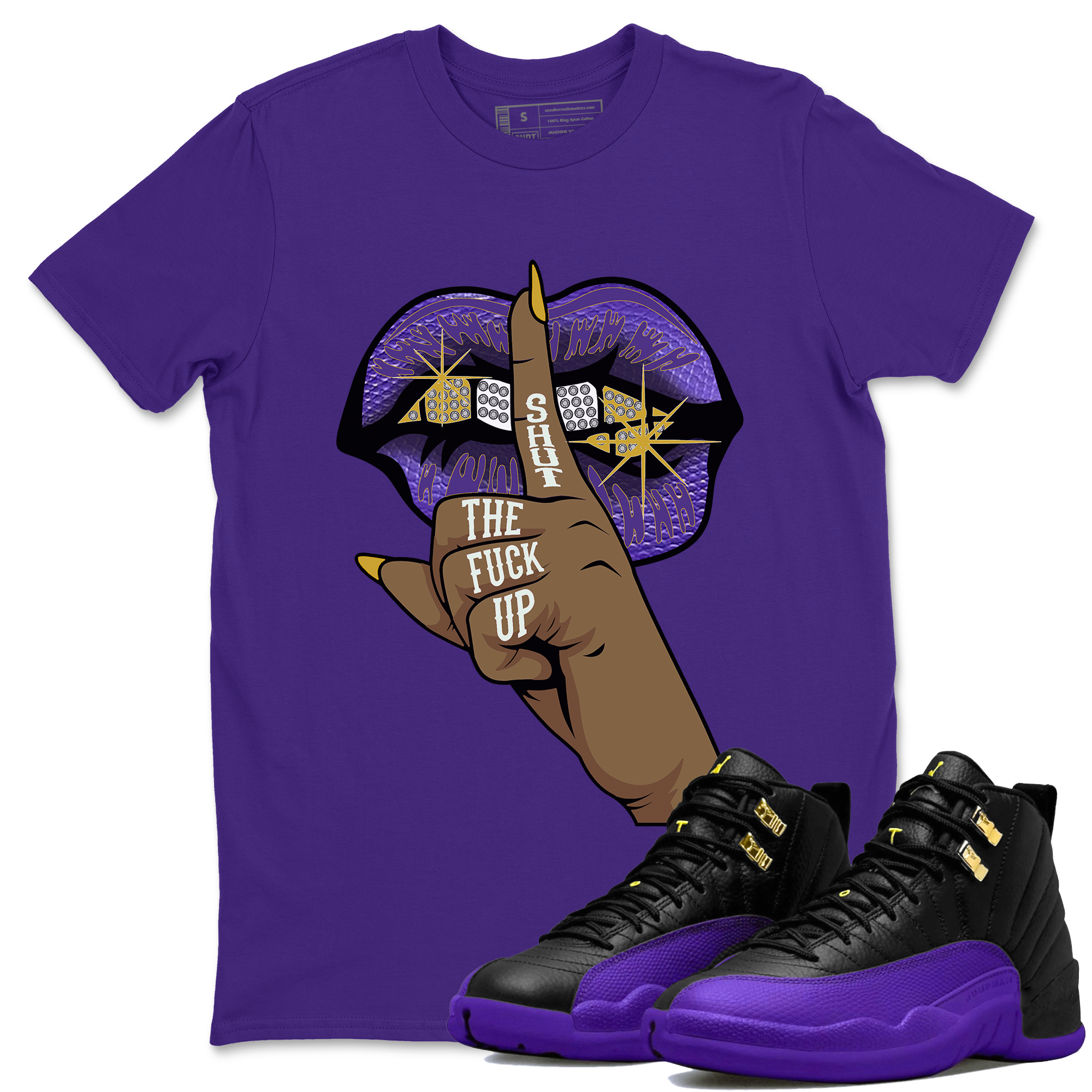 Air Jordan 12 Field Purple Sneaker Match Tees Lips Hand Streetwear Sneaker Shirt Jordan Jordan 12 Lakers Sneaker Release Tees Unisex Shirts Purple 1