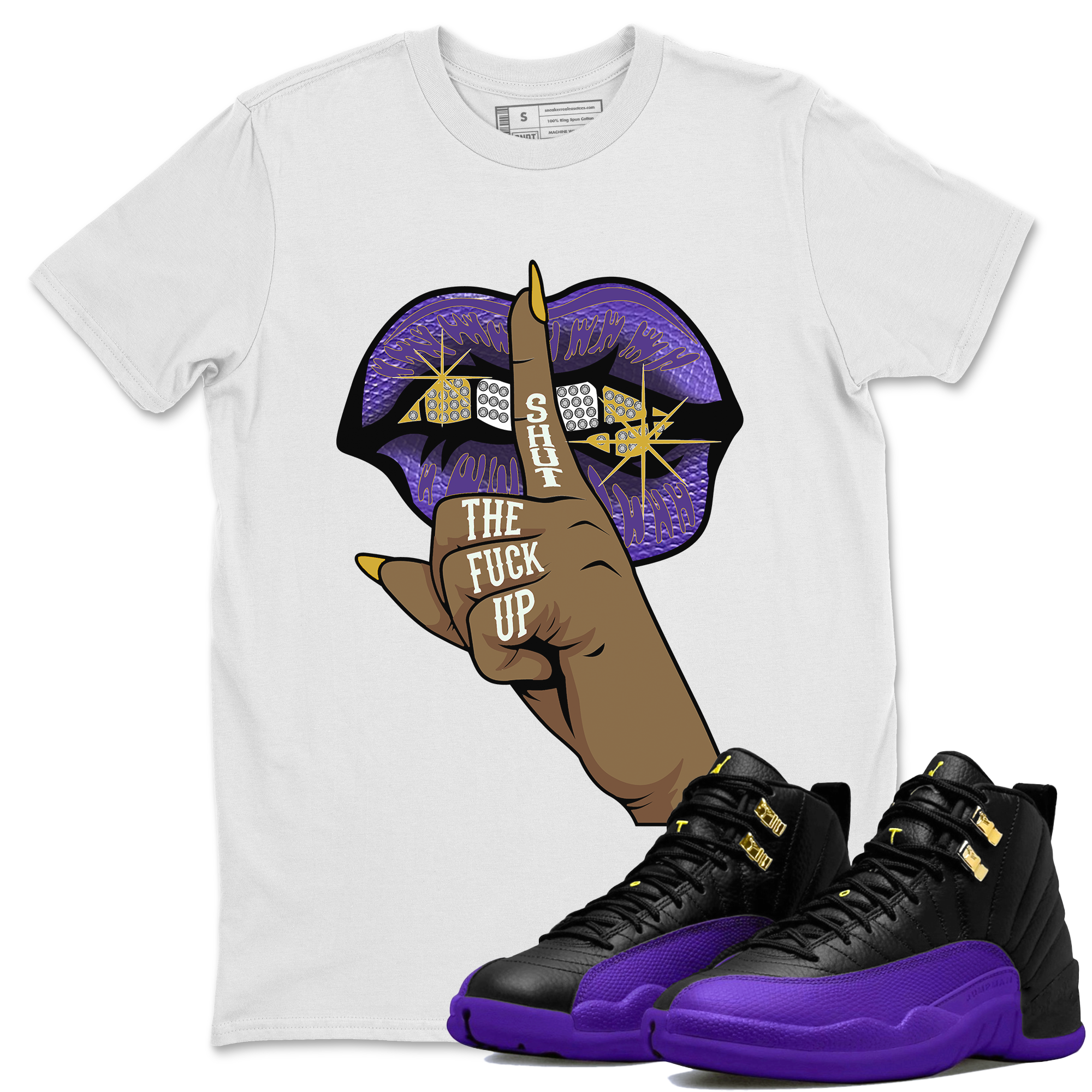 Air Jordan 12 Field Purple Sneaker Match Tees Lips Hand Streetwear Sneaker Shirt Jordan Jordan 12 Lakers Sneaker Release Tees Unisex Shirts White 1