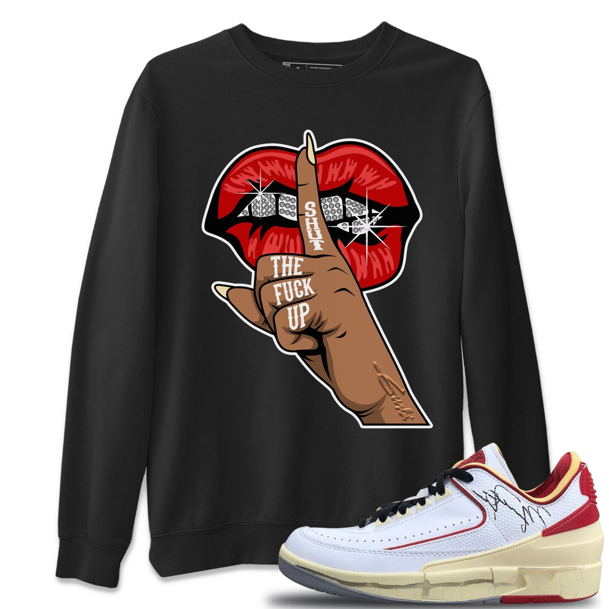 Jordan 2 OFF-WHITE Varsity Red Shirt To Match Jordans Lips Hand Sneaker Tees Jordan 2 OFF-WHITE Varsity Red Drip Gear Zone Sneaker Matching Clothing Unisex Shirts