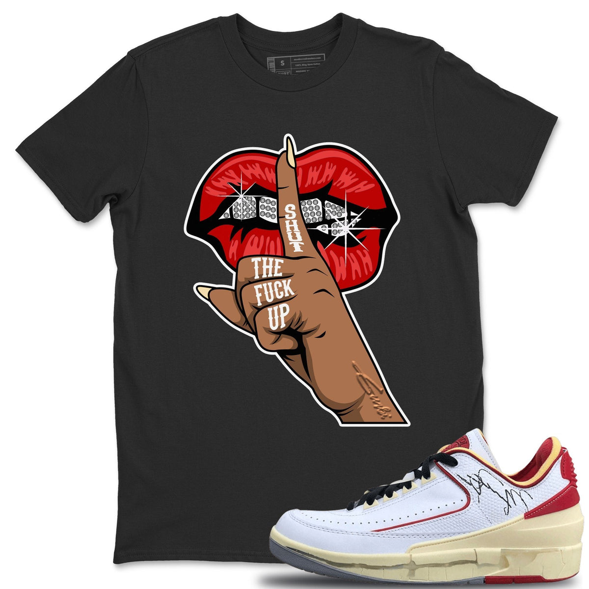 Jordan 2 OFF-WHITE Varsity Red Shirt To Match Jordans Lips Hand Sneaker Tees Jordan 2 OFF-WHITE Varsity Red Drip Gear Zone Sneaker Matching Clothing Unisex Shirts