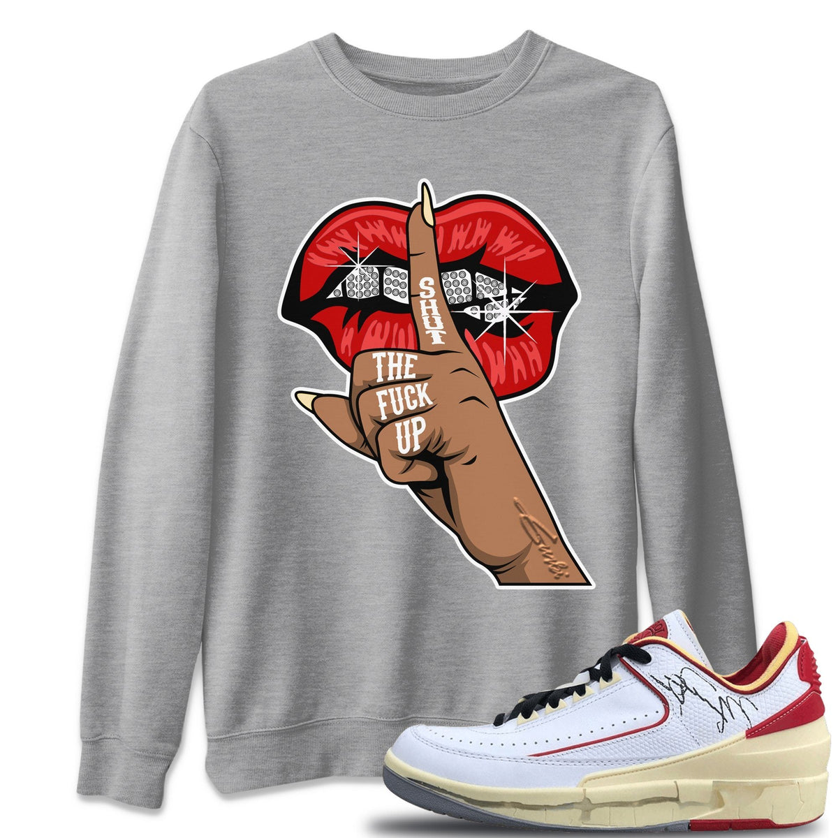 Jordan 2 OFF-WHITE Varsity Red Shirt To Match Jordans Lips Hand Sneaker Tees Jordan 2 OFF-WHITE Varsity Red Drip Gear Zone Sneaker Matching Clothing Unisex Shirts