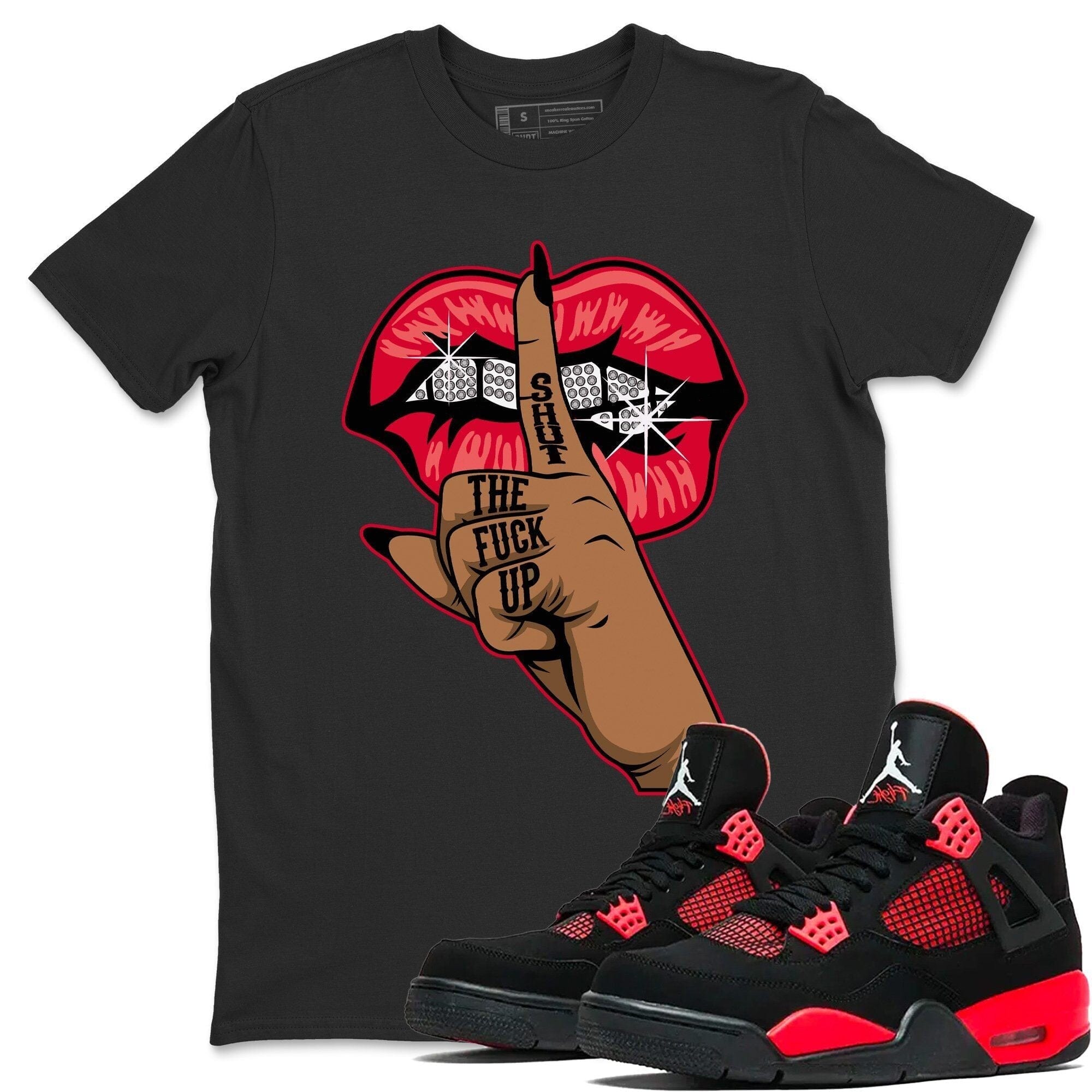 Jordan 4 Red Thunder Shirt To Match Jordans Lips Hand Sneaker Tees Jordan 4 Red Thunder Drip Gear Zone Sneaker Matching Clothing Unisex Shirts