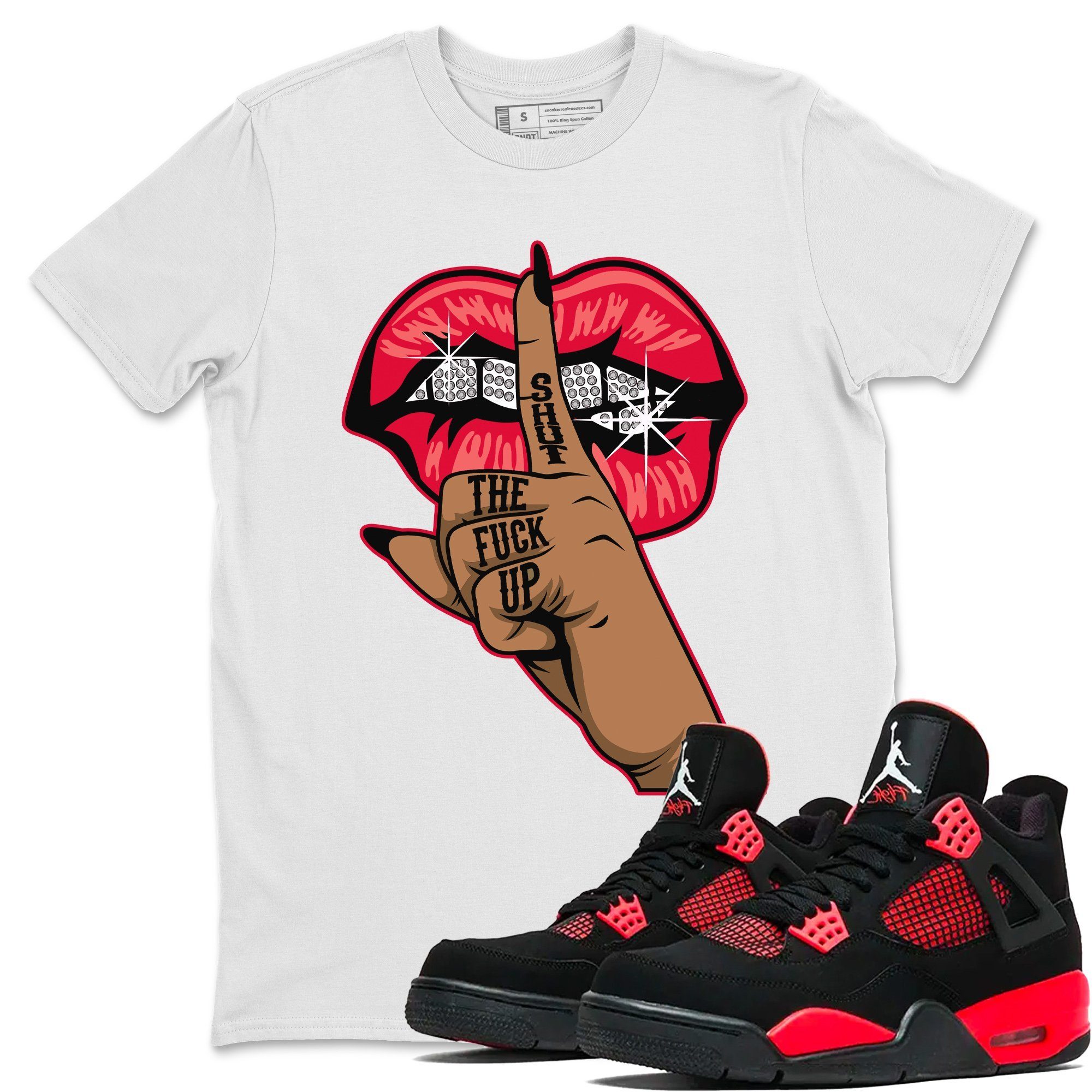 Jordan 4 Red Thunder Shirt To Match Jordans Lips Hand Sneaker Tees Jordan 4 Red Thunder Drip Gear Zone Sneaker Matching Clothing Unisex Shirts