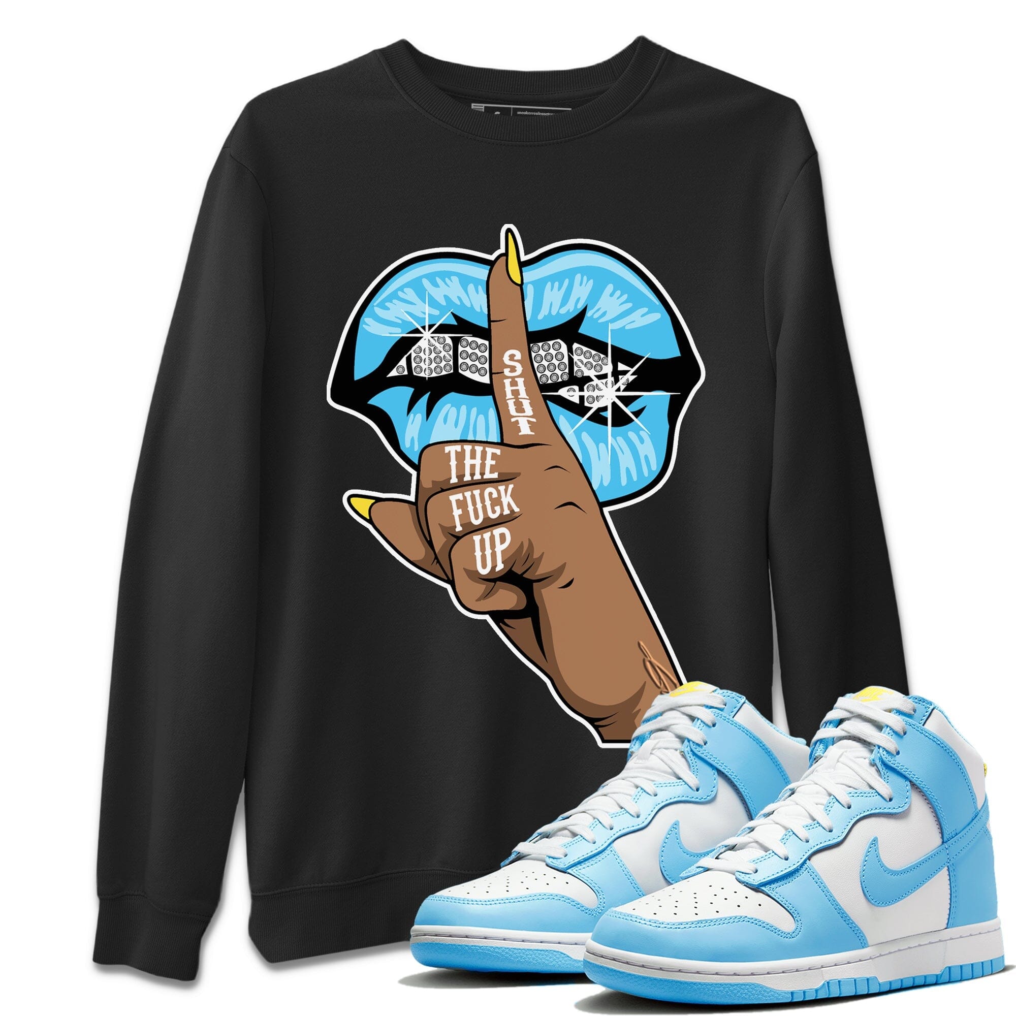 Dunk Blue Chill Sneaker Match Tees Lips Hand Sneaker Tees Dunk Blue Chill Jordan to match sneaker T-Shirt Crew Neck Shirts