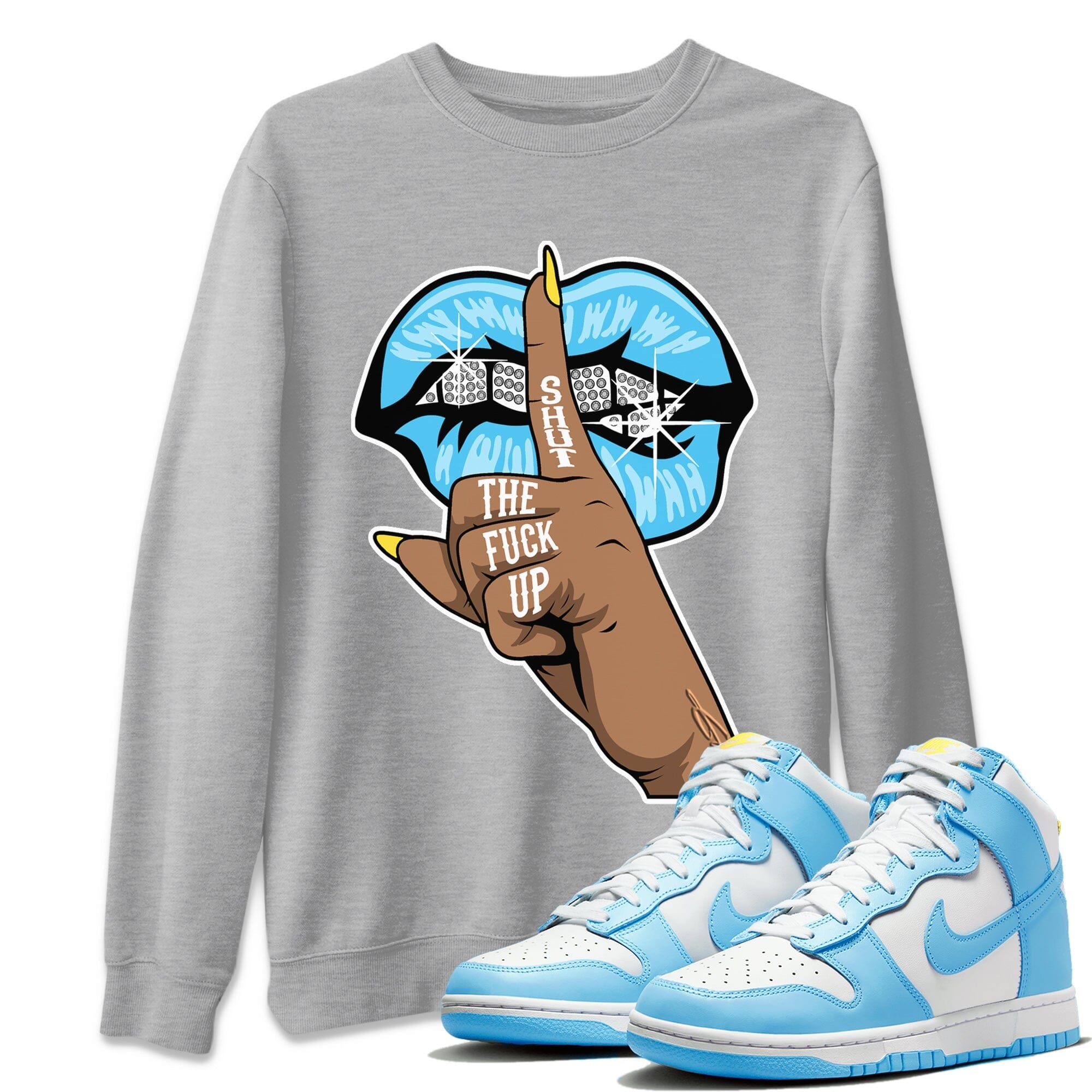 Dunk Blue Chill Sneaker Match Tees Lips Hand Sneaker Tees Dunk Blue Chill Jordan to match sneaker T-Shirt Crew Neck Shirts