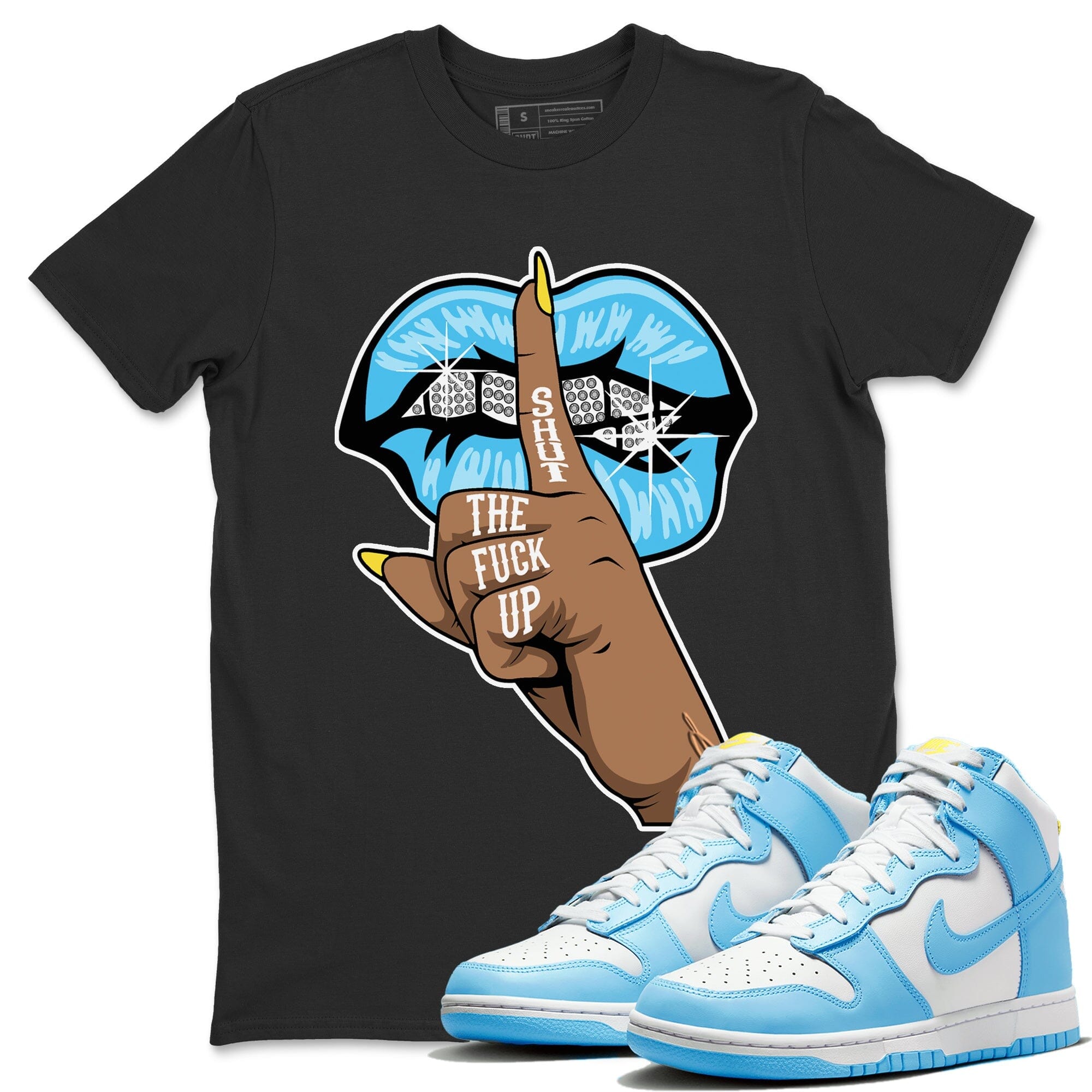 Dunk Blue Chill Sneaker Match Tees Lips Hand Sneaker Tees Dunk Blue Chill Jordan to match sneaker T-Shirt Crew Neck Shirts