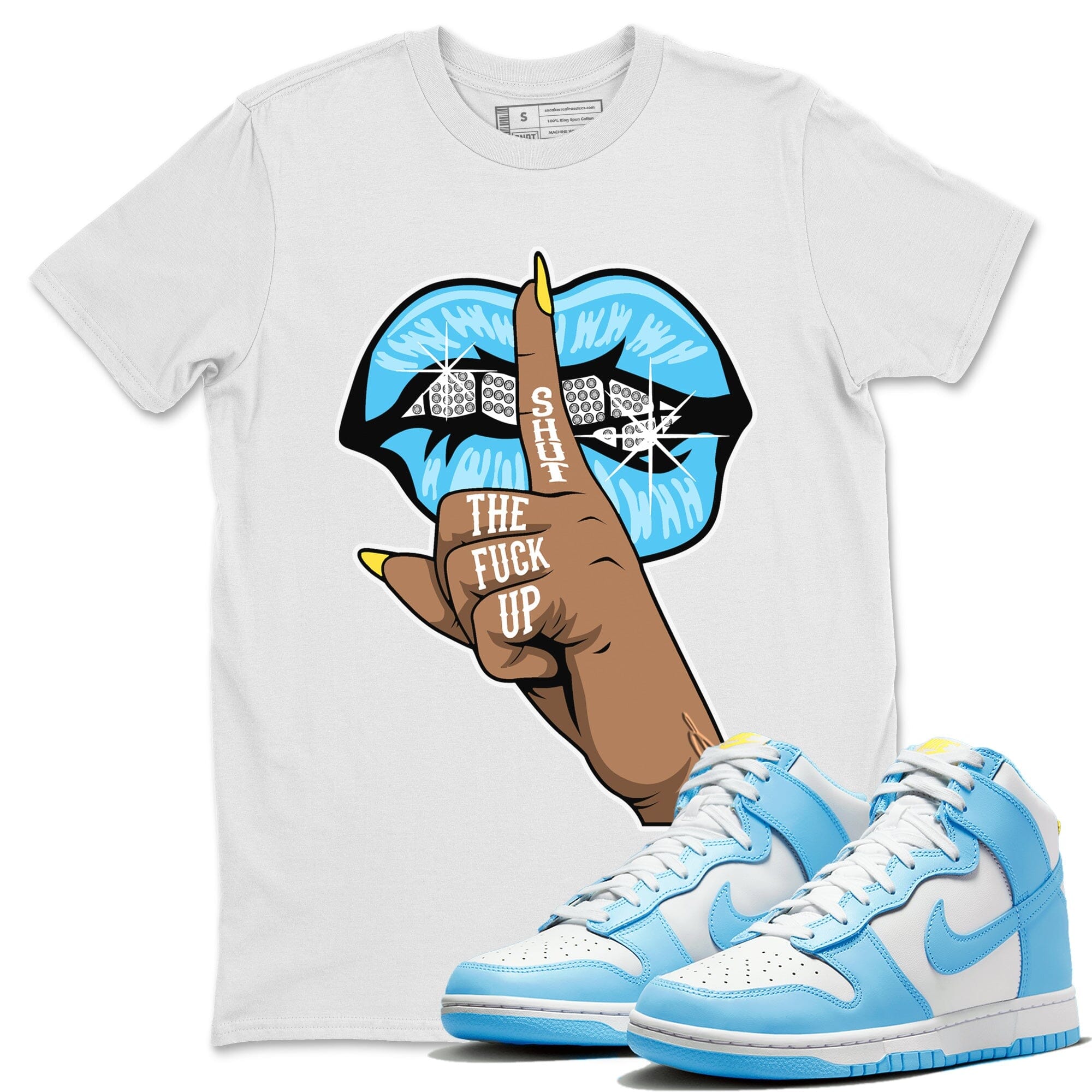 Dunk Blue Chill Sneaker Match Tees Lips Hand Sneaker Tees Dunk Blue Chill Jordan to match sneaker T-Shirt Crew Neck Shirts