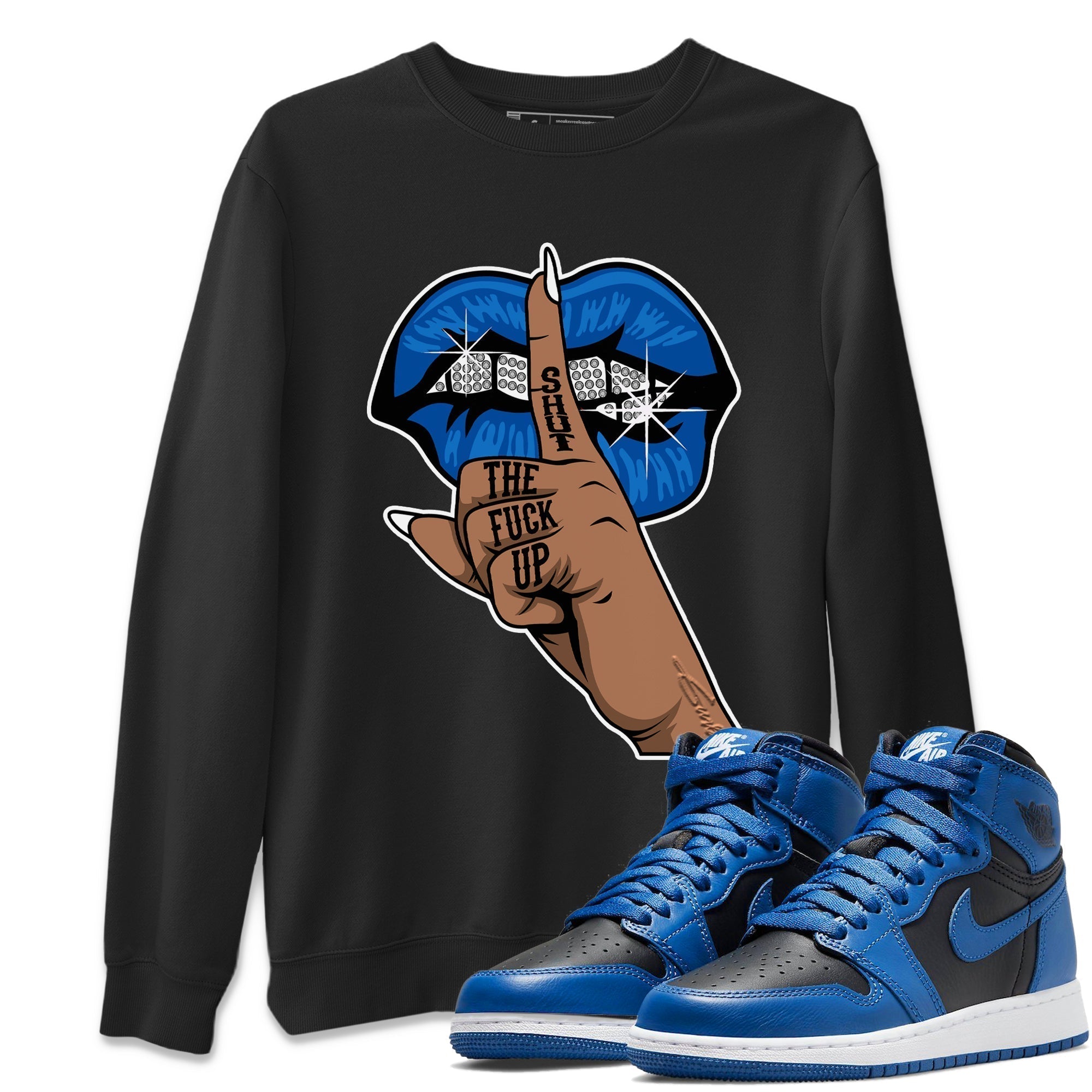 Jordan 1 Dark Marina Blue Sneaker Matching T-Shirt Lips Hand Sneaker Tees Jordan 1 Dark Marina Blue Sneaker Release Tees Crew Neck Tees