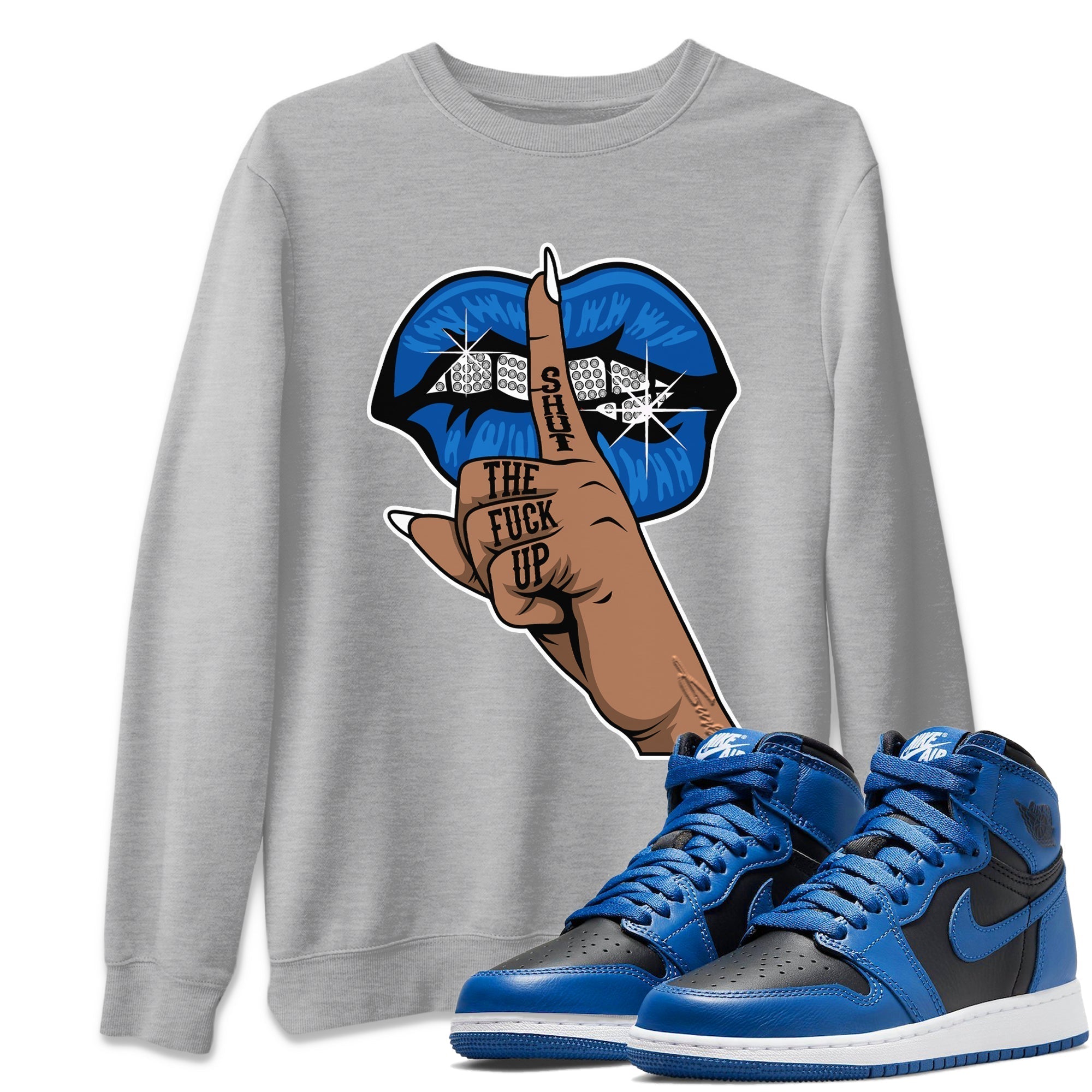 Jordan 1 Dark Marina Blue Sneaker Matching T-Shirt Lips Hand Sneaker Tees Jordan 1 Dark Marina Blue Sneaker Release Tees Crew Neck Tees