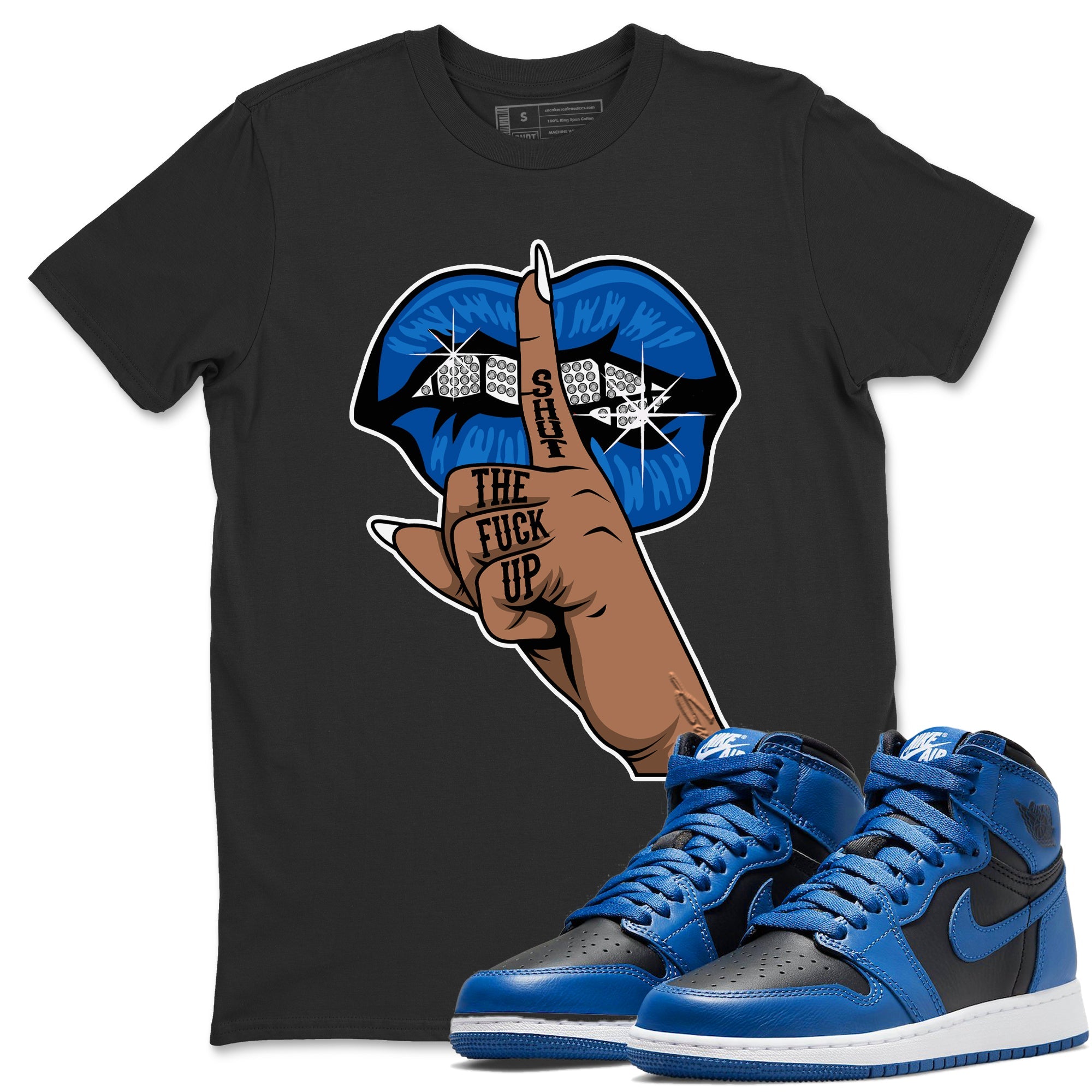 Jordan 1 Dark Marina Blue Sneaker Matching T-Shirt Lips Hand Sneaker Tees Jordan 1 Dark Marina Blue Sneaker Release Tees Crew Neck Tees