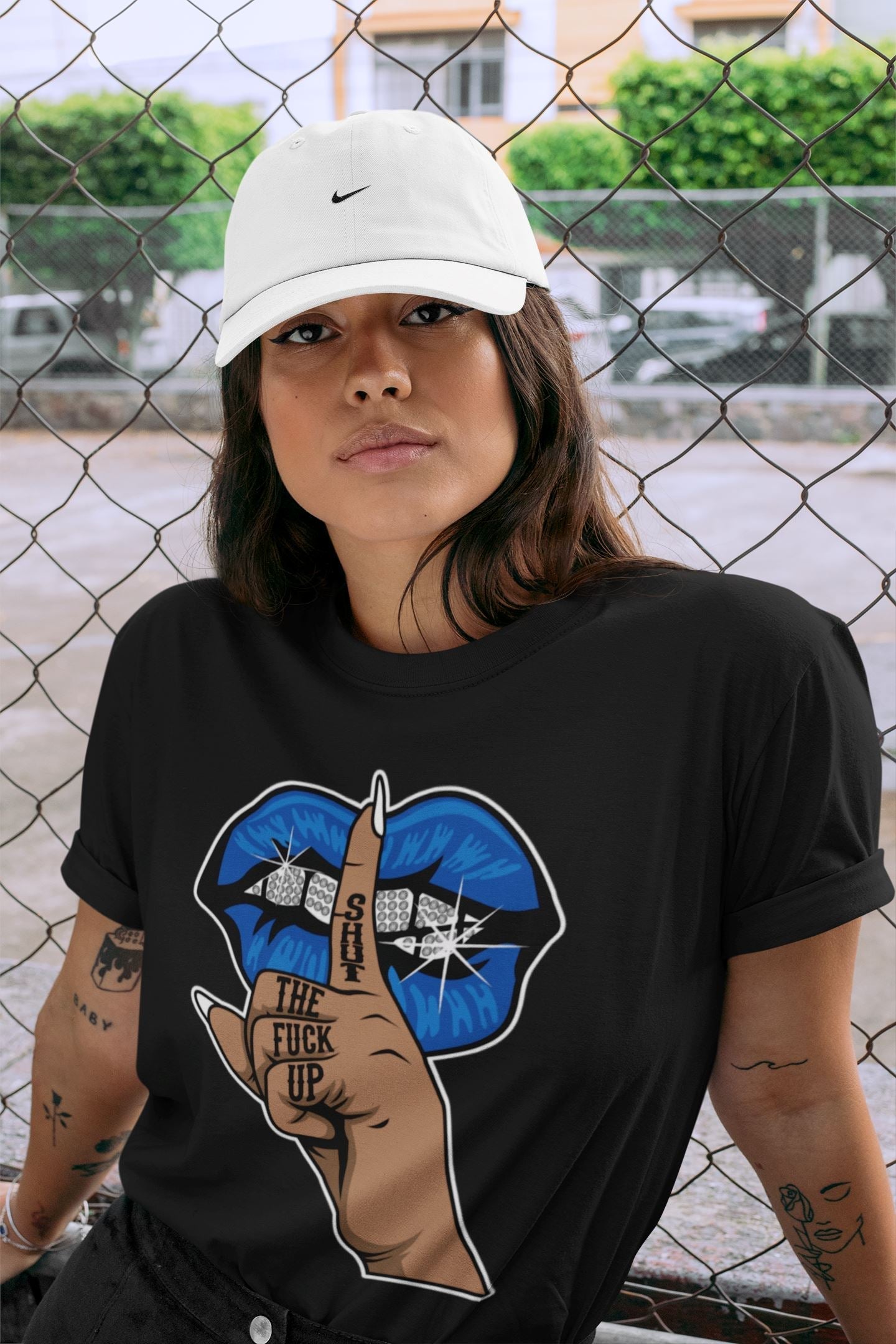 Jordan 1 Dark Marina Blue Sneaker Matching T-Shirt Lips Hand Sneaker Tees Jordan 1 Dark Marina Blue Sneaker Release Tees Crew Neck Tees