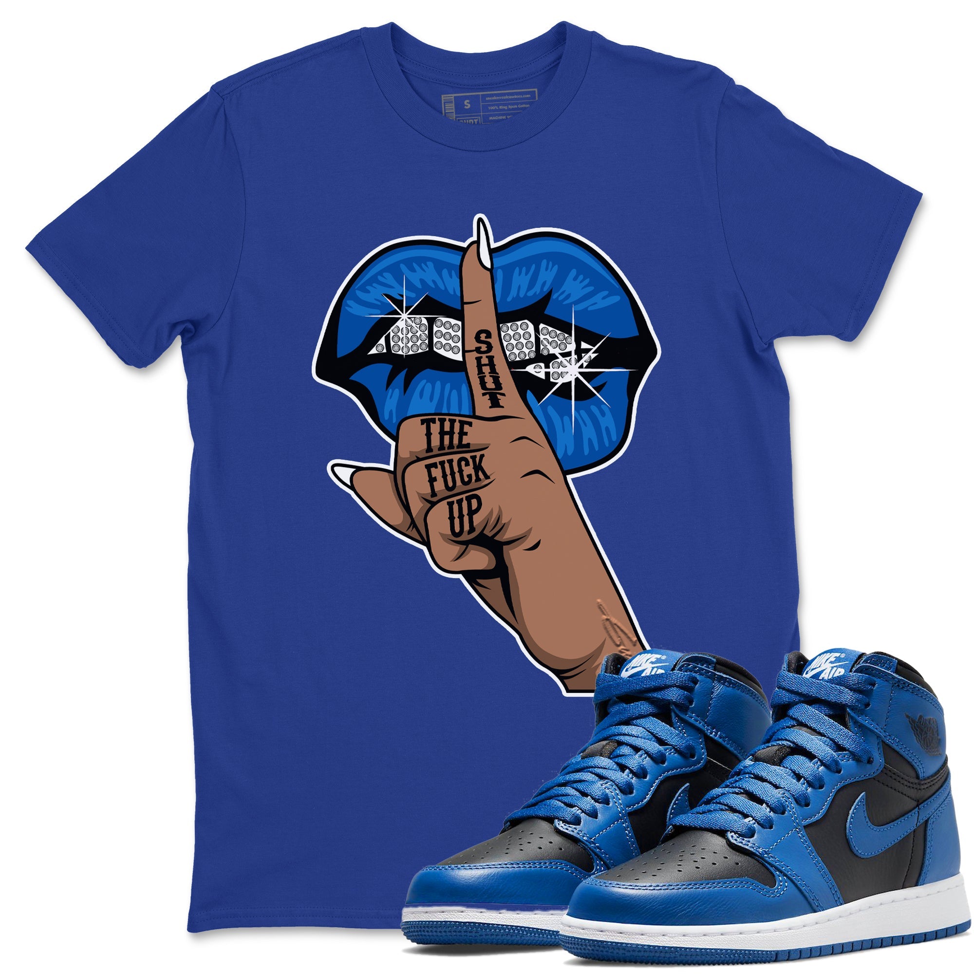 Jordan 1 Dark Marina Blue Sneaker Matching T-Shirt Lips Hand Sneaker Tees Jordan 1 Dark Marina Blue Sneaker Release Tees Crew Neck Tees