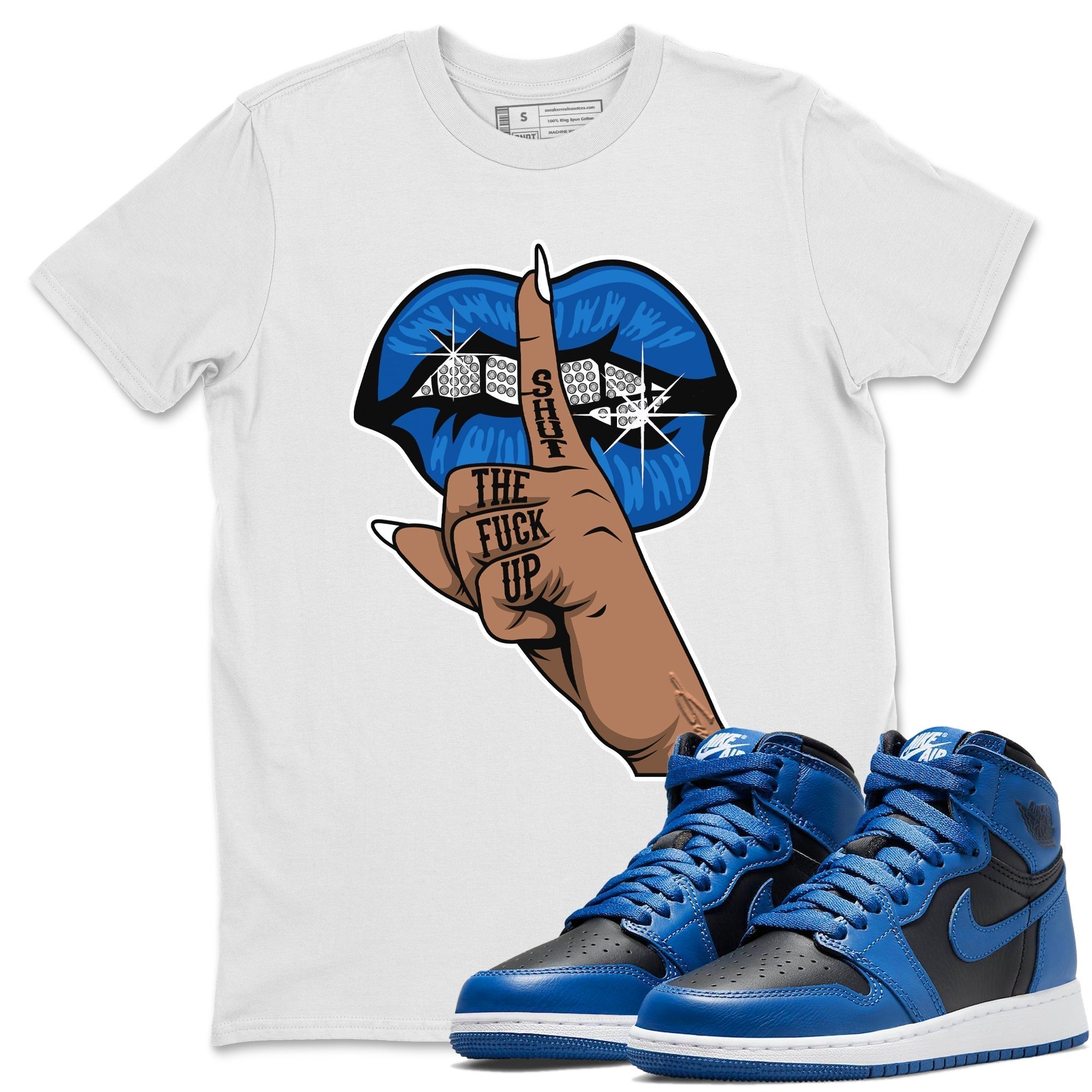 Jordan 1 Dark Marina Blue Sneaker Matching T-Shirt Lips Hand Sneaker Tees Jordan 1 Dark Marina Blue Sneaker Release Tees Crew Neck Tees