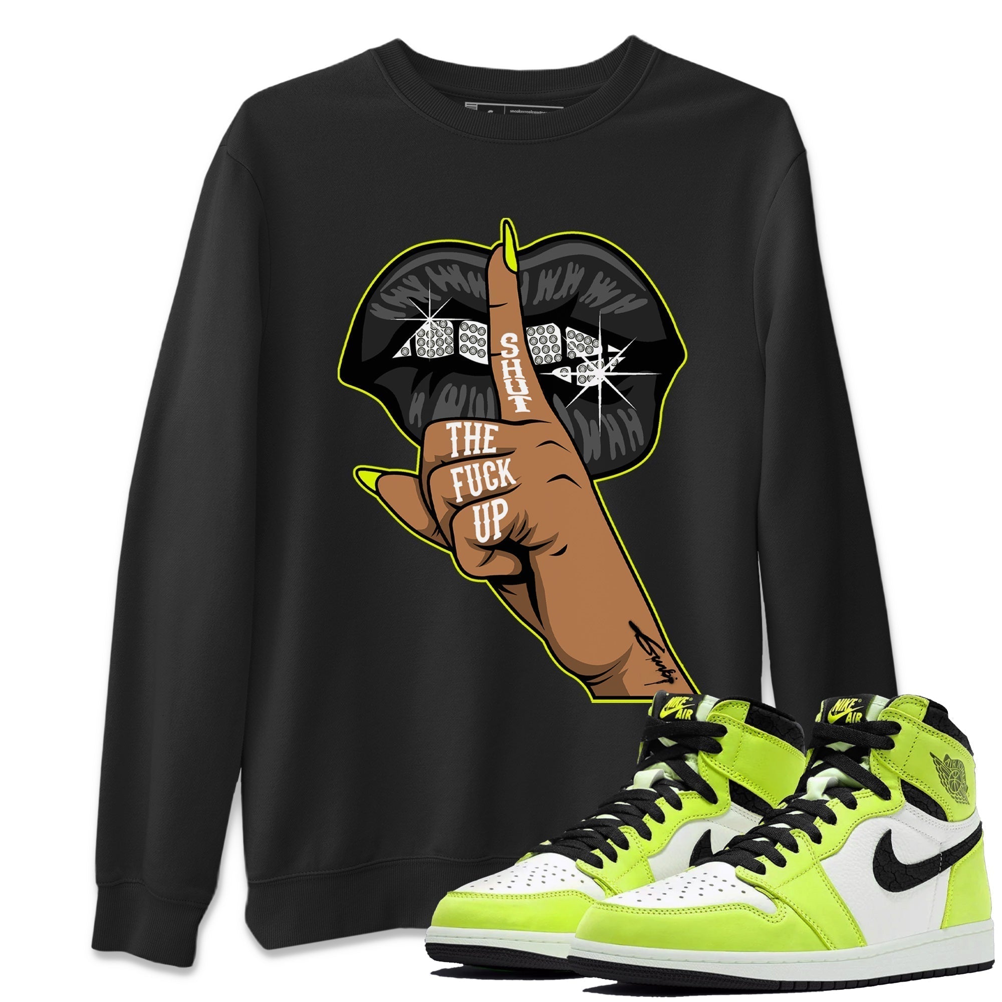 Jordan 1 Visionaire Sneaker Matching T-Shirt Lips Hand Sneaker Tees Jordan 1 Visionaire Sneaker Release Tees Crew Neck Tees