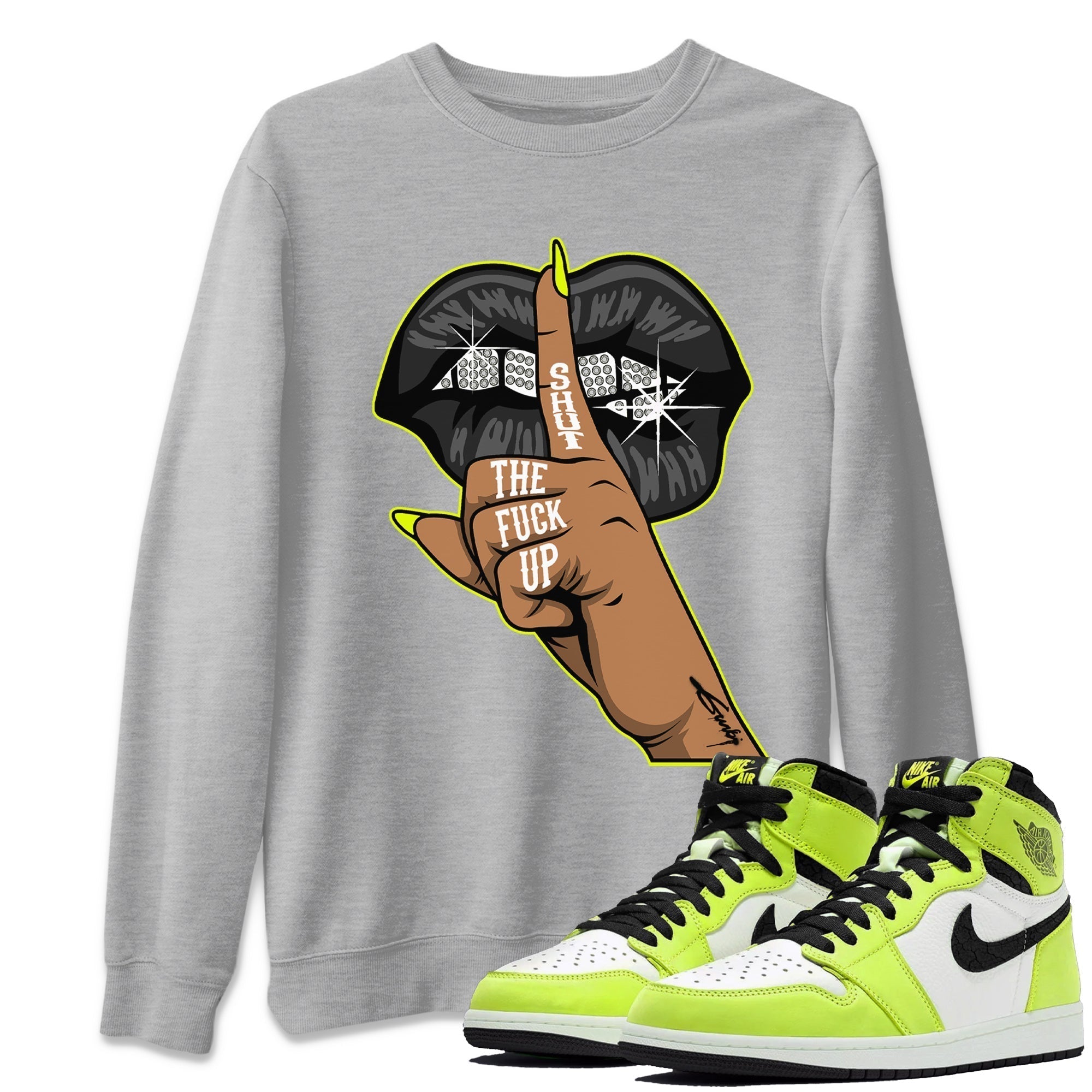 Jordan 1 Visionaire Sneaker Matching T-Shirt Lips Hand Sneaker Tees Jordan 1 Visionaire Sneaker Release Tees Crew Neck Tees