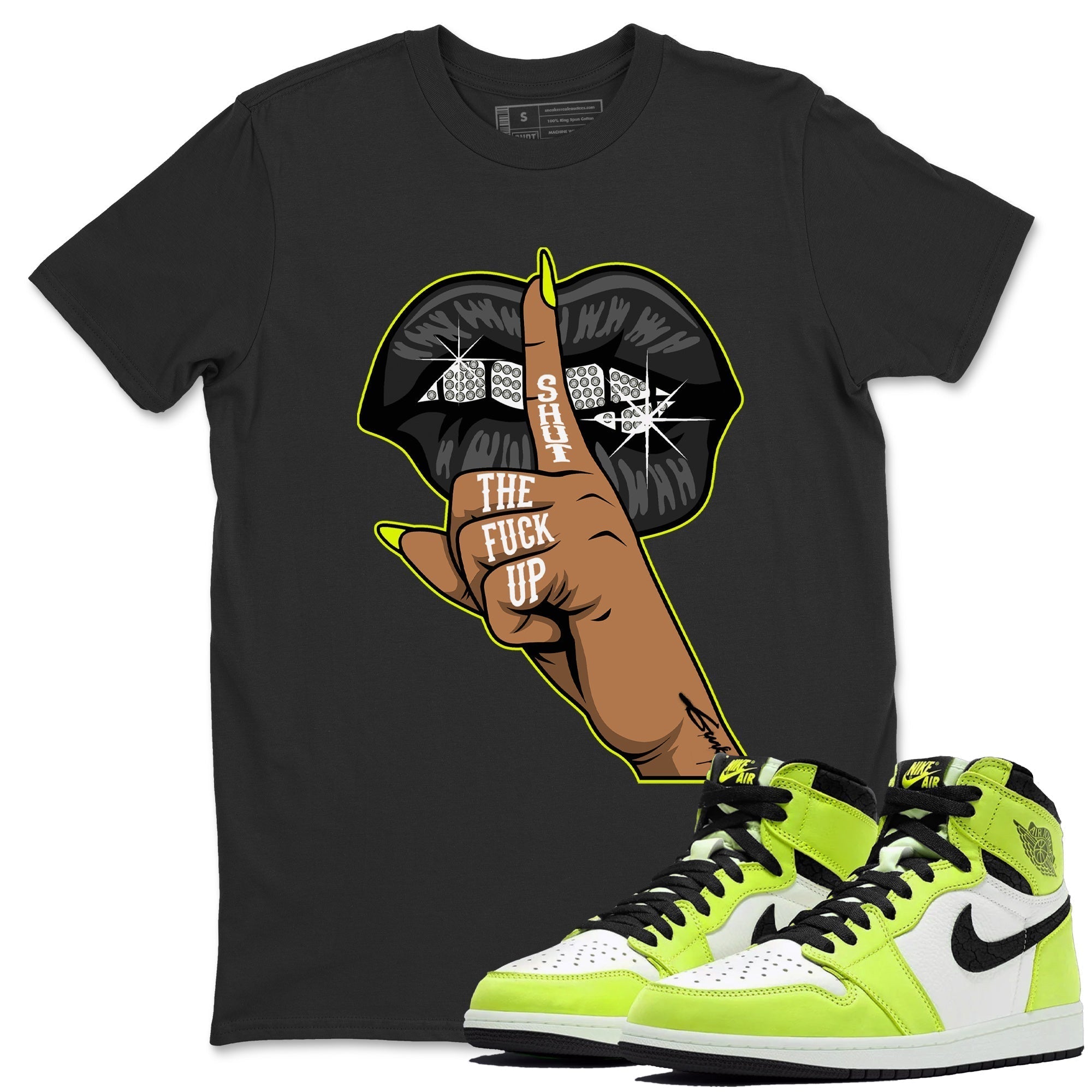 Jordan 1 Visionaire Sneaker Matching T-Shirt Lips Hand Sneaker Tees Jordan 1 Visionaire Sneaker Release Tees Crew Neck Tees