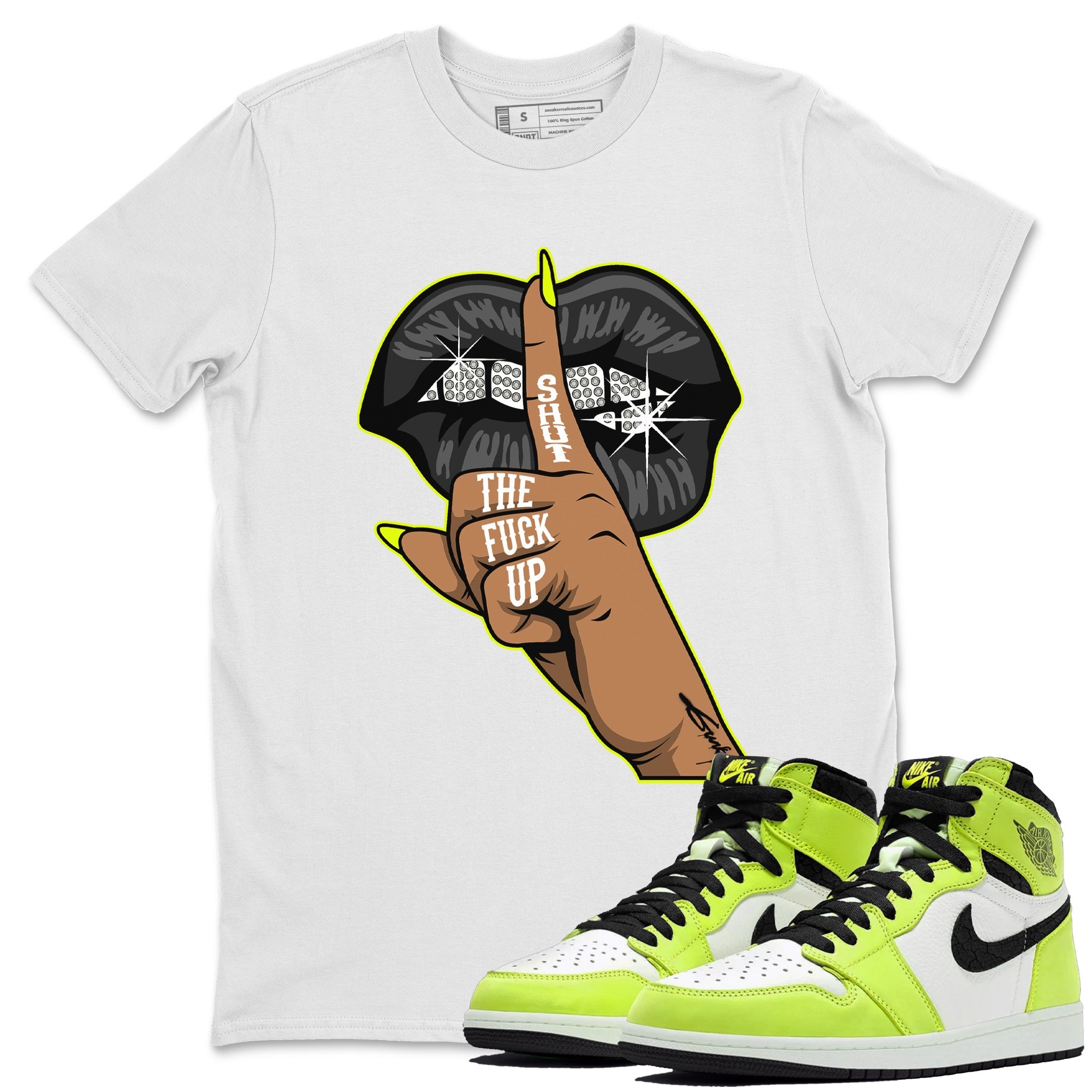 Jordan 1 Visionaire Sneaker Matching T-Shirt Lips Hand Sneaker Tees Jordan 1 Visionaire Sneaker Release Tees Crew Neck Tees