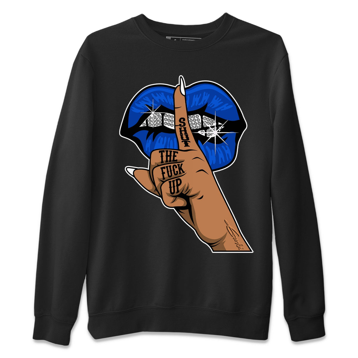 Jordan 5 Racer Blue Sneaker Matching T-Shirt Lips Hand Sneaker Tees Jordan 5 Racer Blue Sneaker Release Tees Crew Neck Tees