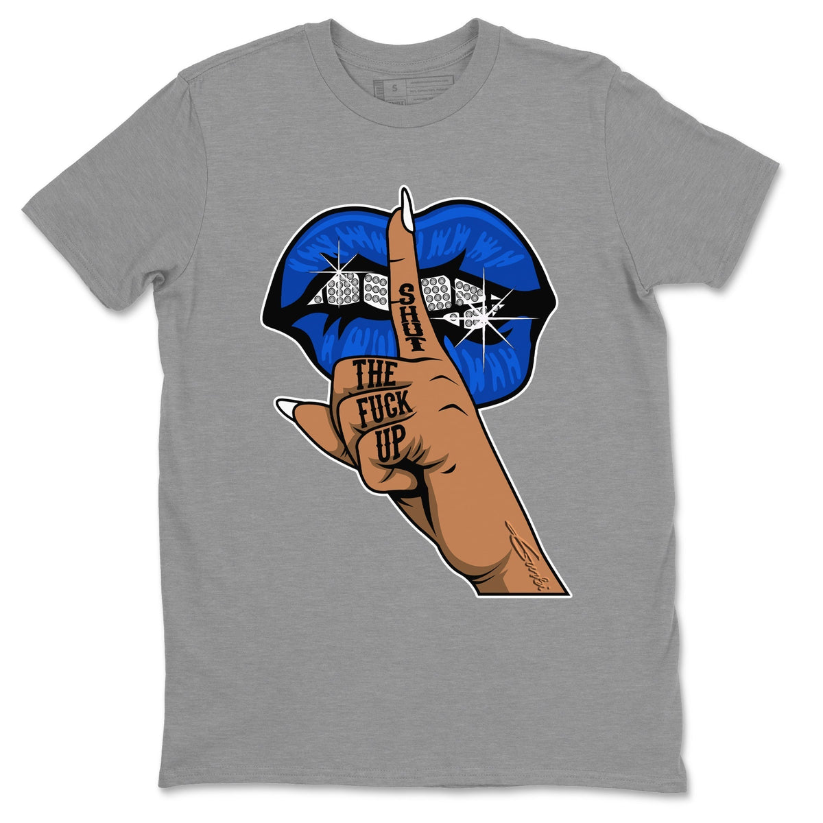 Jordan 5 Racer Blue Sneaker Matching T-Shirt Lips Hand Sneaker Tees Jordan 5 Racer Blue Sneaker Release Tees Crew Neck Tees