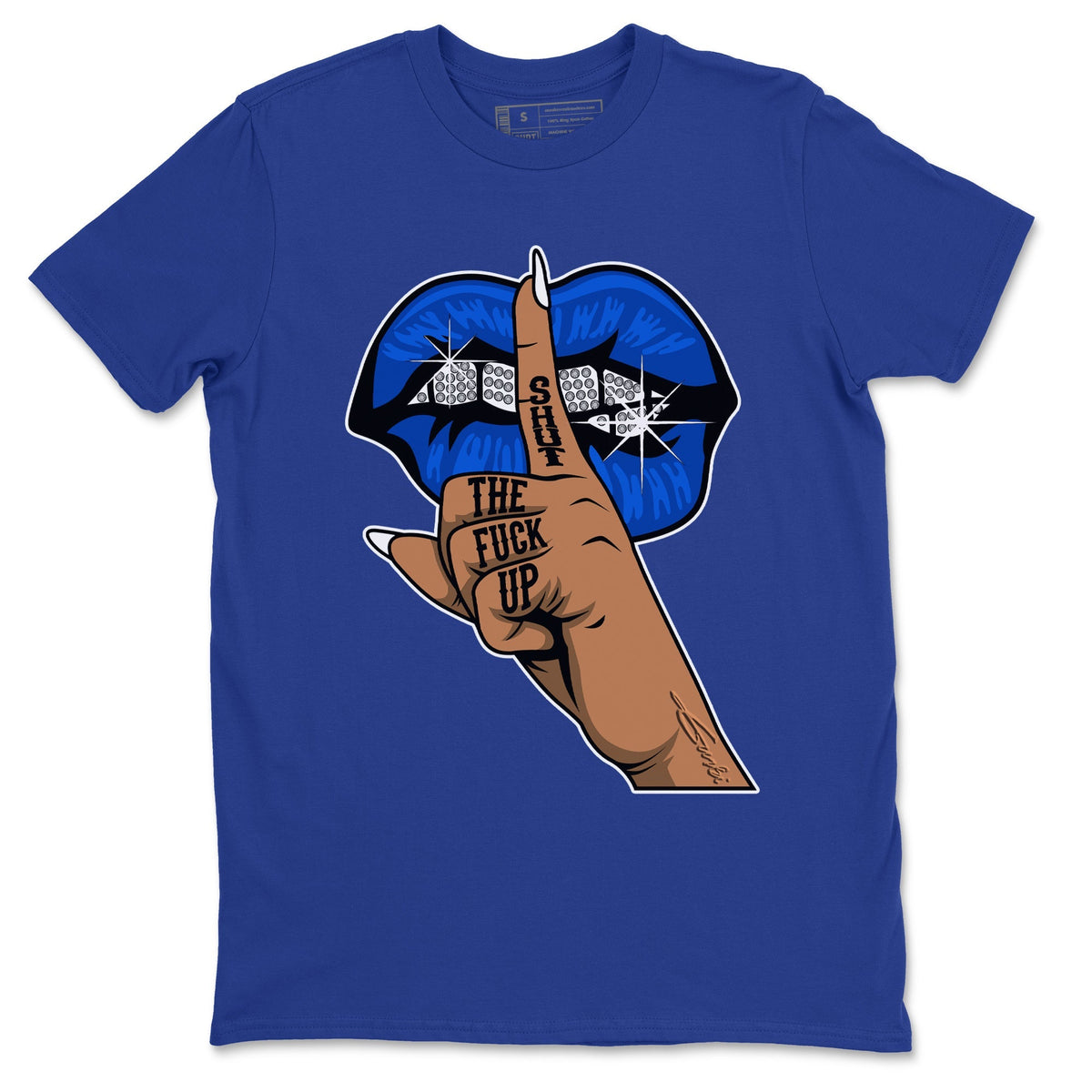 Jordan 5 Racer Blue Sneaker Matching T-Shirt Lips Hand Sneaker Tees Jordan 5 Racer Blue Sneaker Release Tees Crew Neck Tees