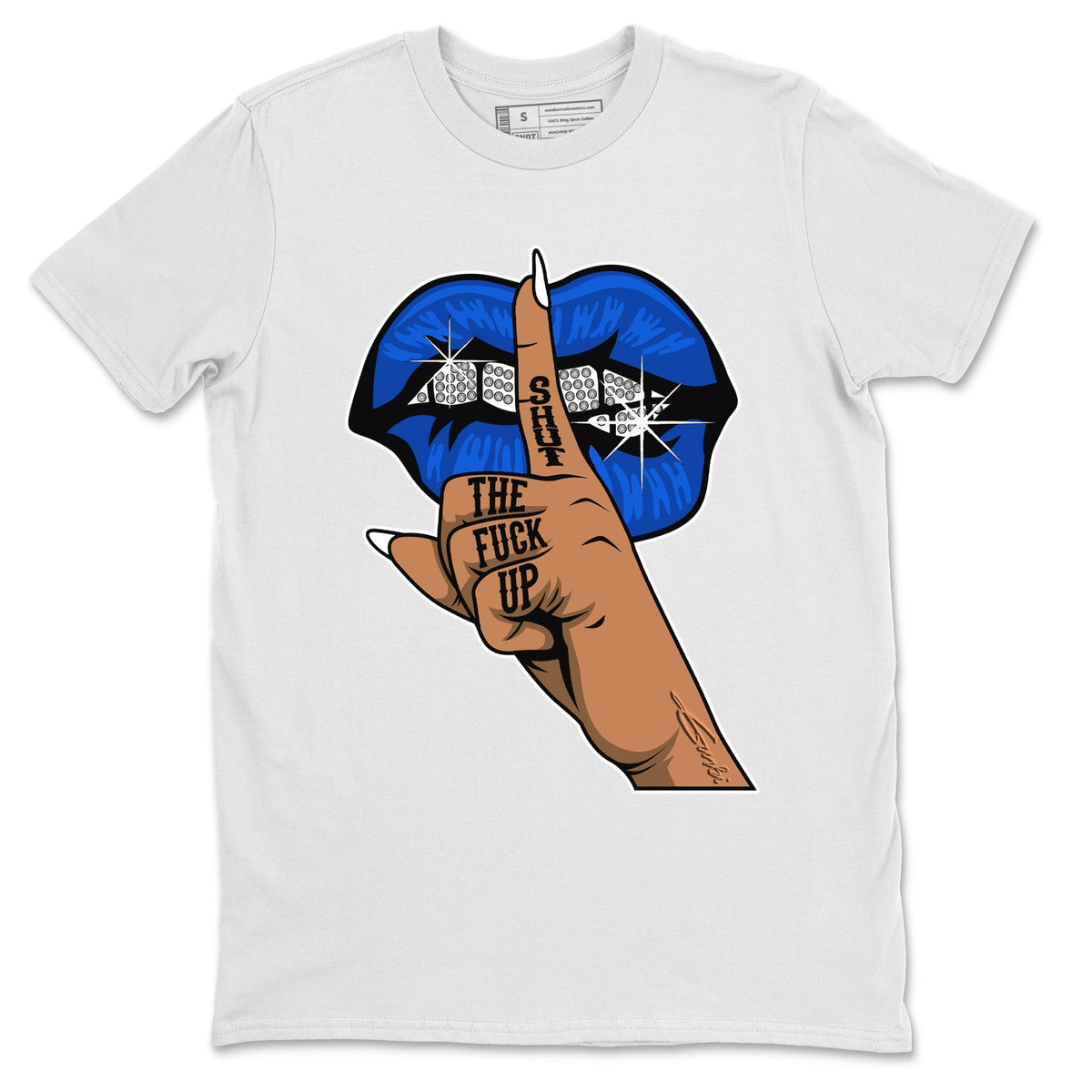 Jordan 5 Racer Blue Sneaker Matching T-Shirt Lips Hand Sneaker Tees Jordan 5 Racer Blue Sneaker Release Tees Crew Neck Tees