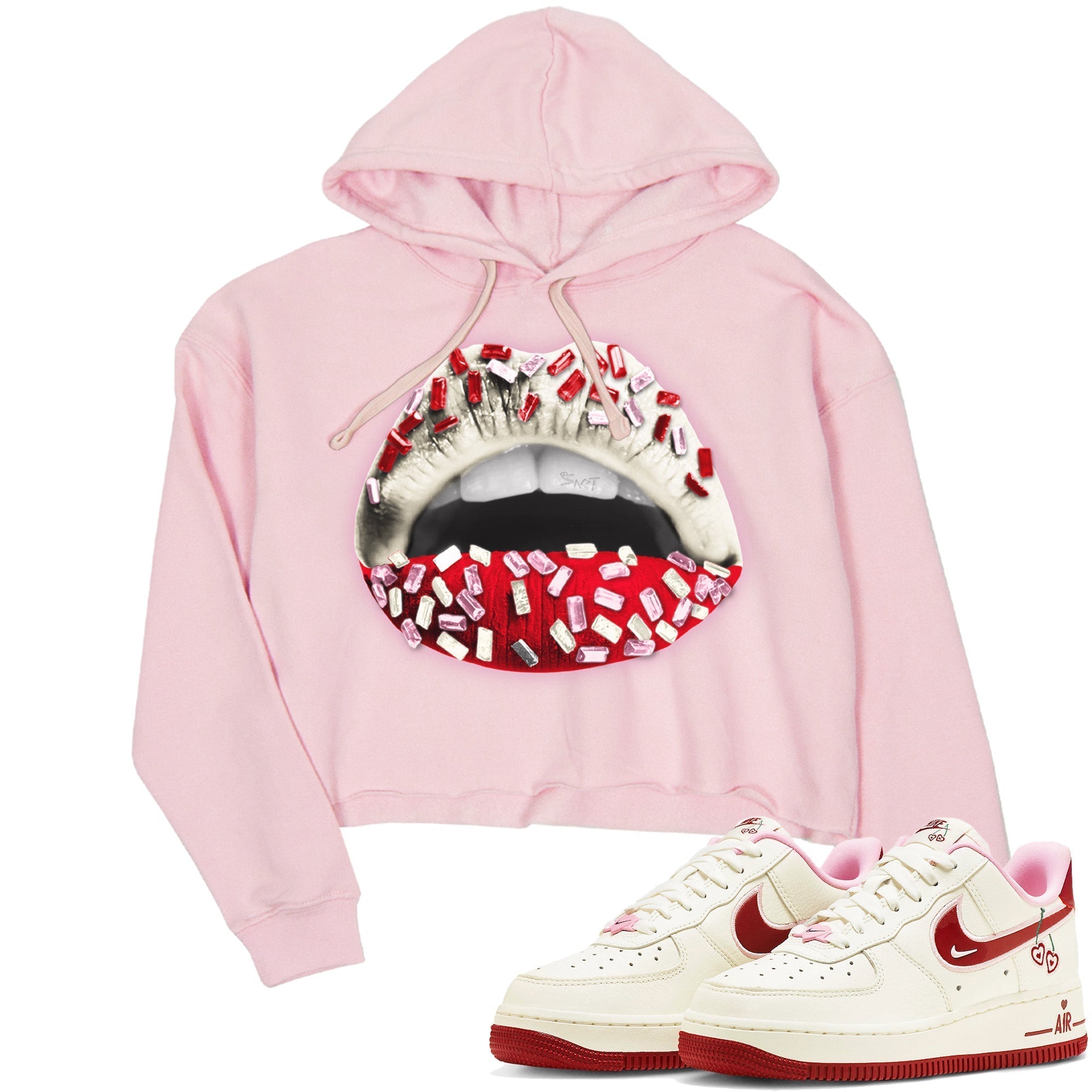 Air Force 1 Valentines Day Sneaker Match Tees Lips Jewel Sneaker Tees Air Force 1 Valentines Day Jordan to match sneaker T-Shirt Women's Shirts