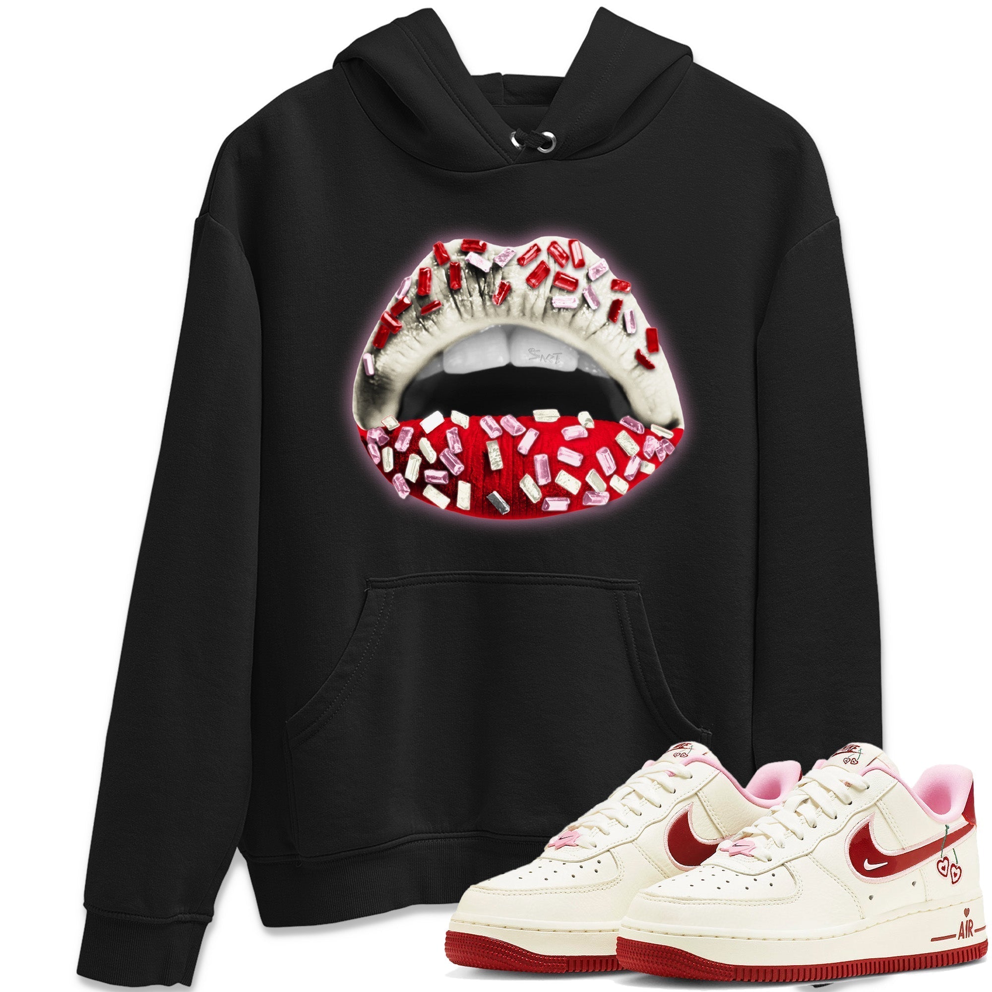 Air Force 1 Valentines Day Sneaker Match Tees Lips Jewel Sneaker Tees Air Force 1 Valentines Day Jordan to match sneaker T-Shirt Crew Neck Shirts