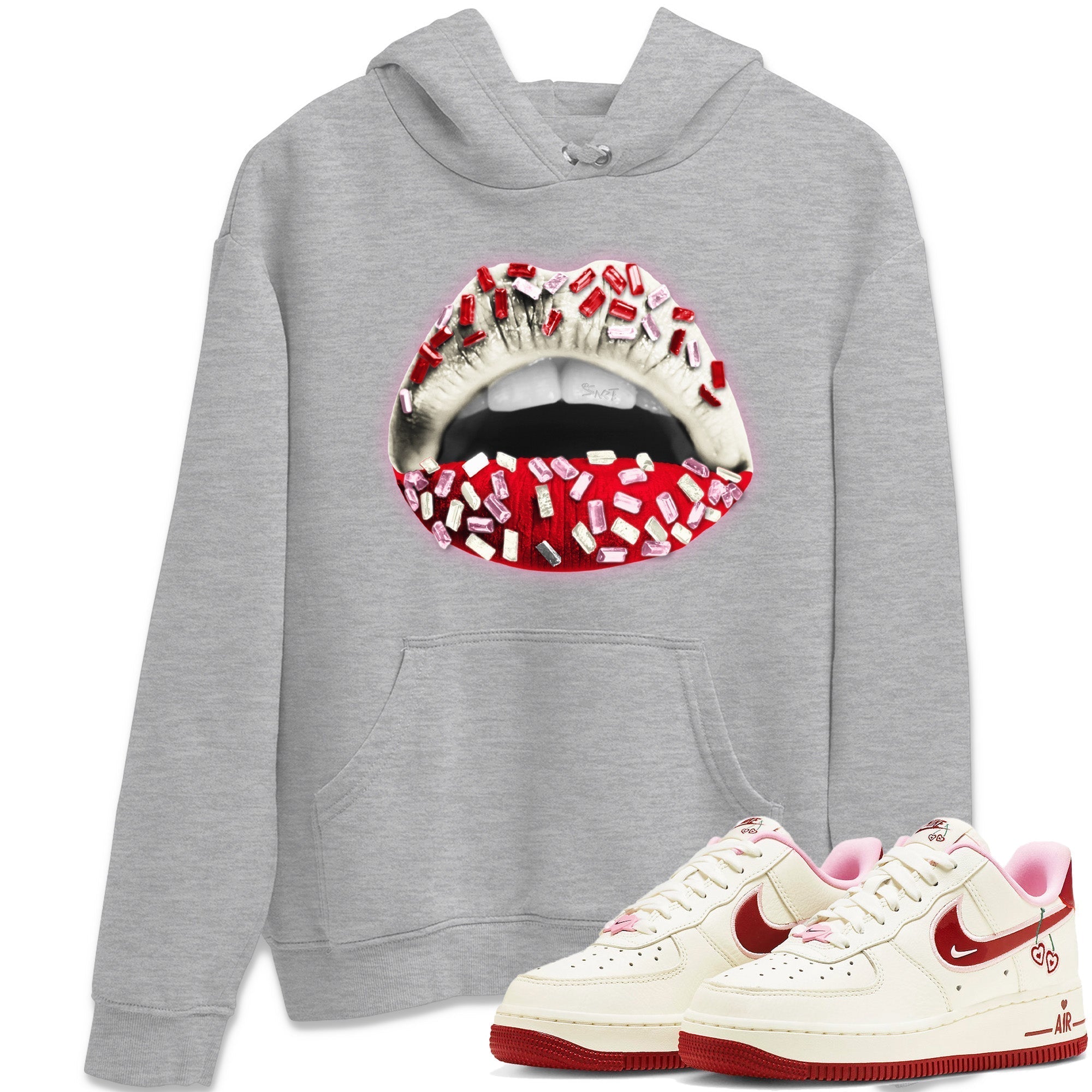 Air Force 1 Valentines Day Sneaker Match Tees Lips Jewel Sneaker Tees Air Force 1 Valentines Day Jordan to match sneaker T-Shirt Crew Neck Shirts