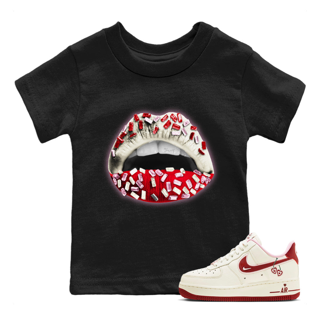 Air Force 1 Valentines Day Sneaker Match Tees Lips Jewel Sneaker Tees Air Force 1 Valentines Day Jordan to match sneaker T-Shirt Kids Shirts
