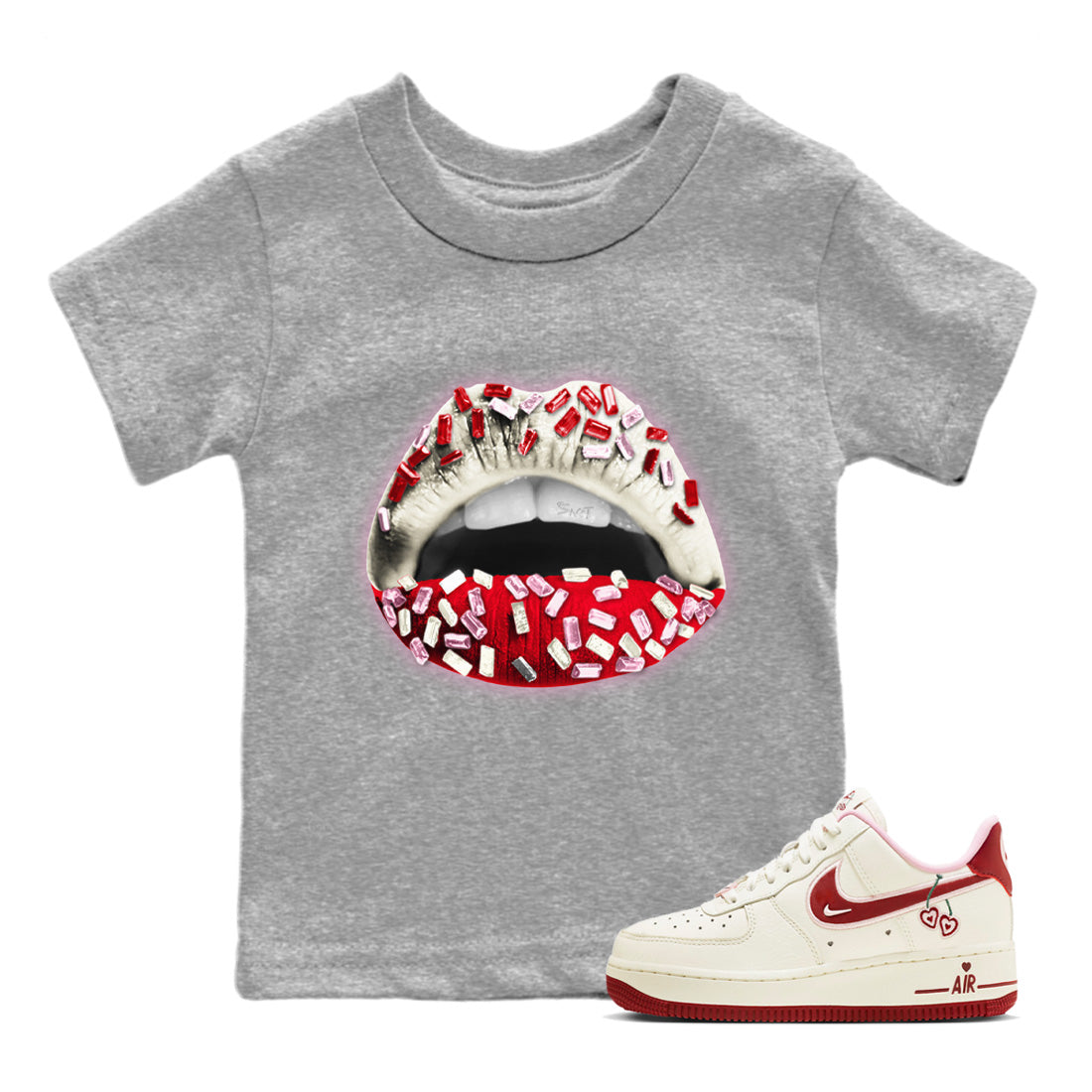 Air Force 1 Valentines Day Sneaker Match Tees Lips Jewel Sneaker Tees Air Force 1 Valentines Day Jordan to match sneaker T-Shirt Kids Shirts
