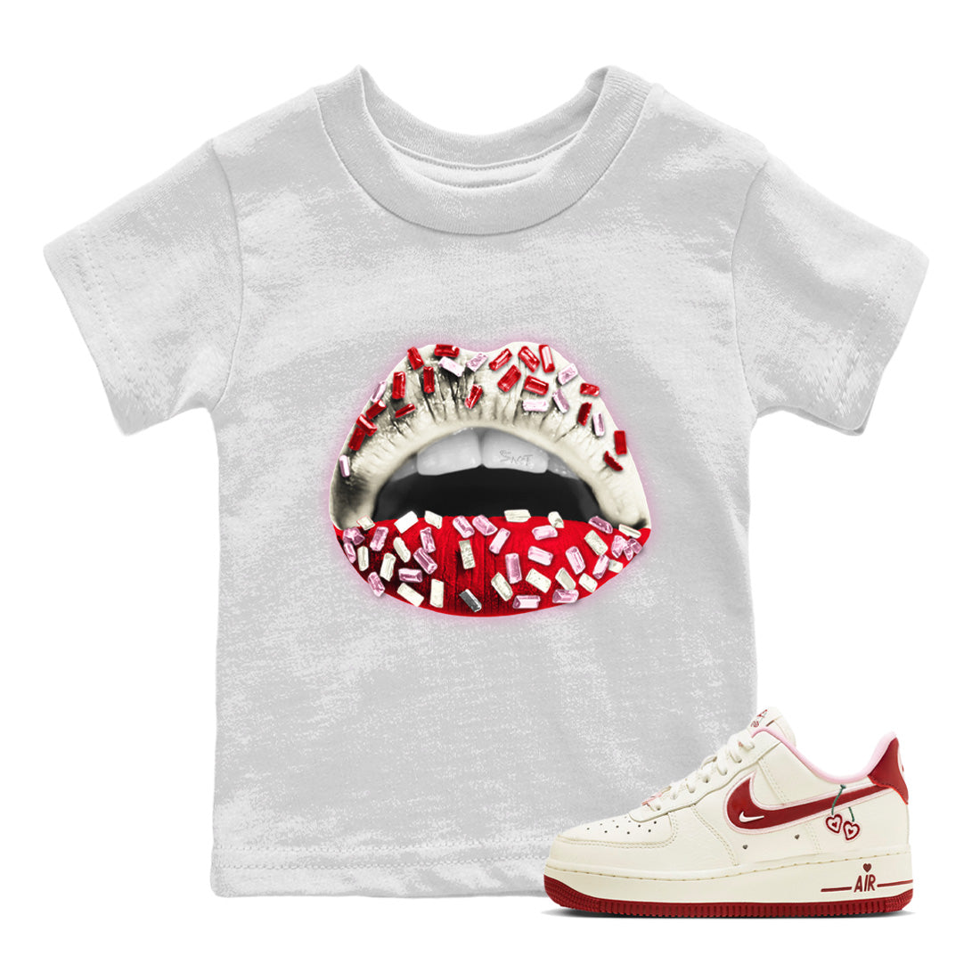 Air Force 1 Valentines Day Sneaker Match Tees Lips Jewel Sneaker Tees Air Force 1 Valentines Day Jordan to match sneaker T-Shirt Kids Shirts
