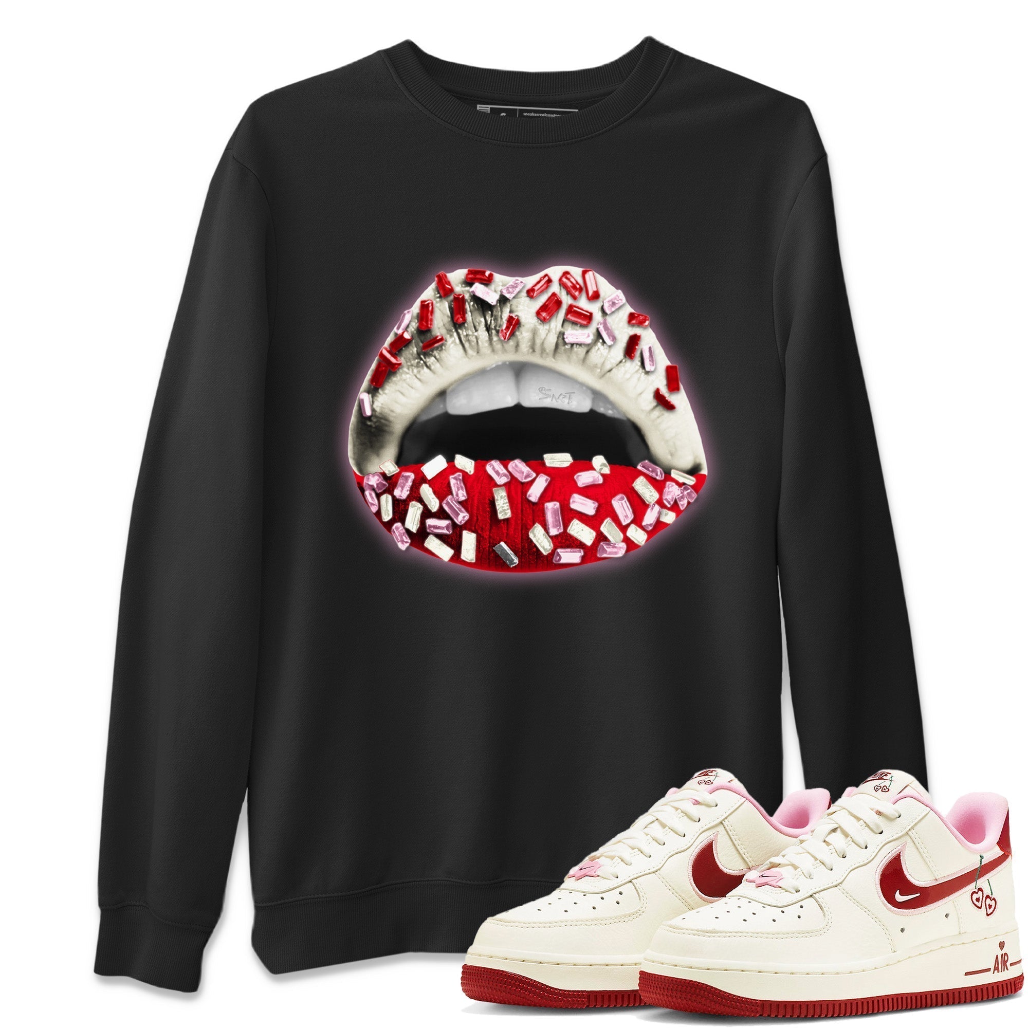 Air Force 1 Valentines Day Sneaker Match Tees Lips Jewel Sneaker Tees Air Force 1 Valentines Day Jordan to match sneaker T-Shirt Crew Neck Shirts