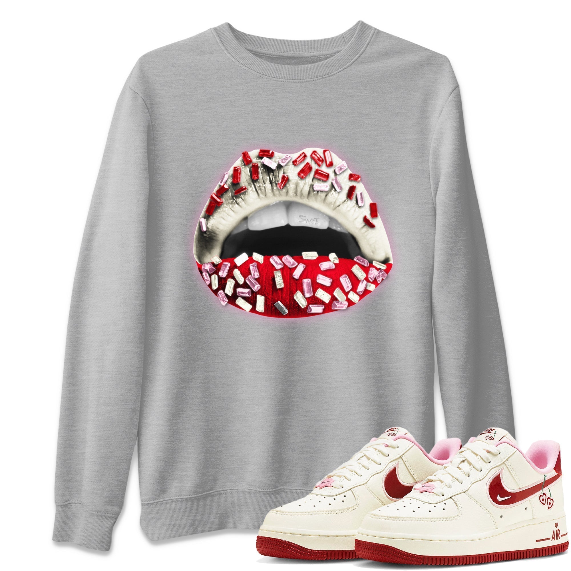 Air Force 1 Valentines Day Sneaker Match Tees Lips Jewel Sneaker Tees Air Force 1 Valentines Day Jordan to match sneaker T-Shirt Crew Neck Shirts