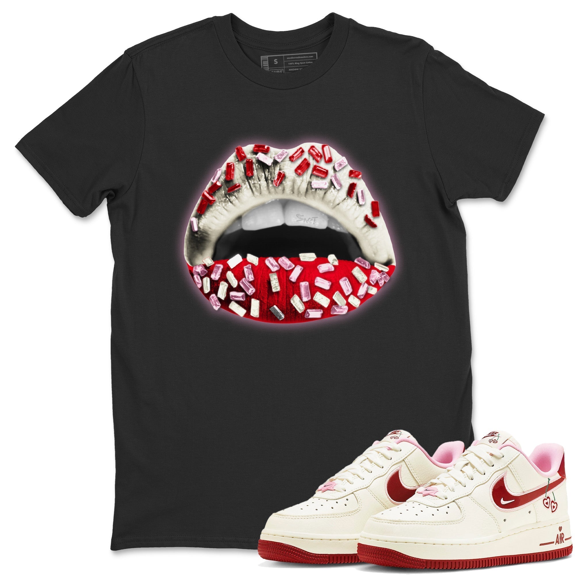 Air Force 1 Valentines Day Sneaker Match Tees Lips Jewel Sneaker Tees Air Force 1 Valentines Day Jordan to match sneaker T-Shirt Crew Neck Shirts