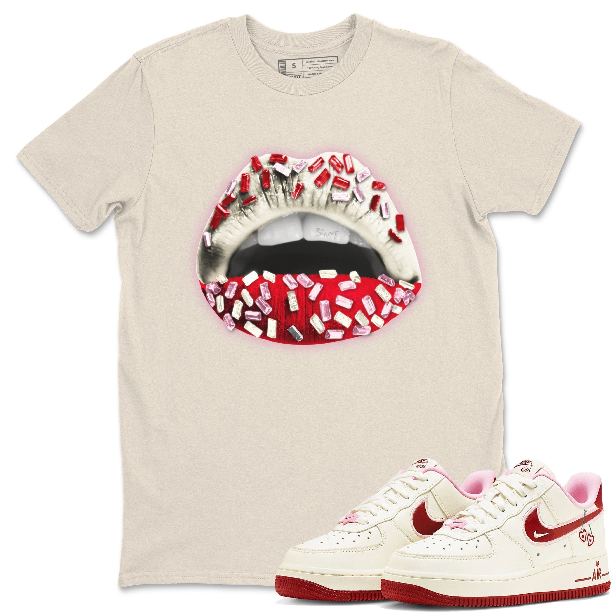 Air Force 1 Valentines Day Sneaker Match Tees Lips Jewel Sneaker Tees Air Force 1 Valentines Day Jordan to match sneaker T-Shirt Crew Neck Shirts