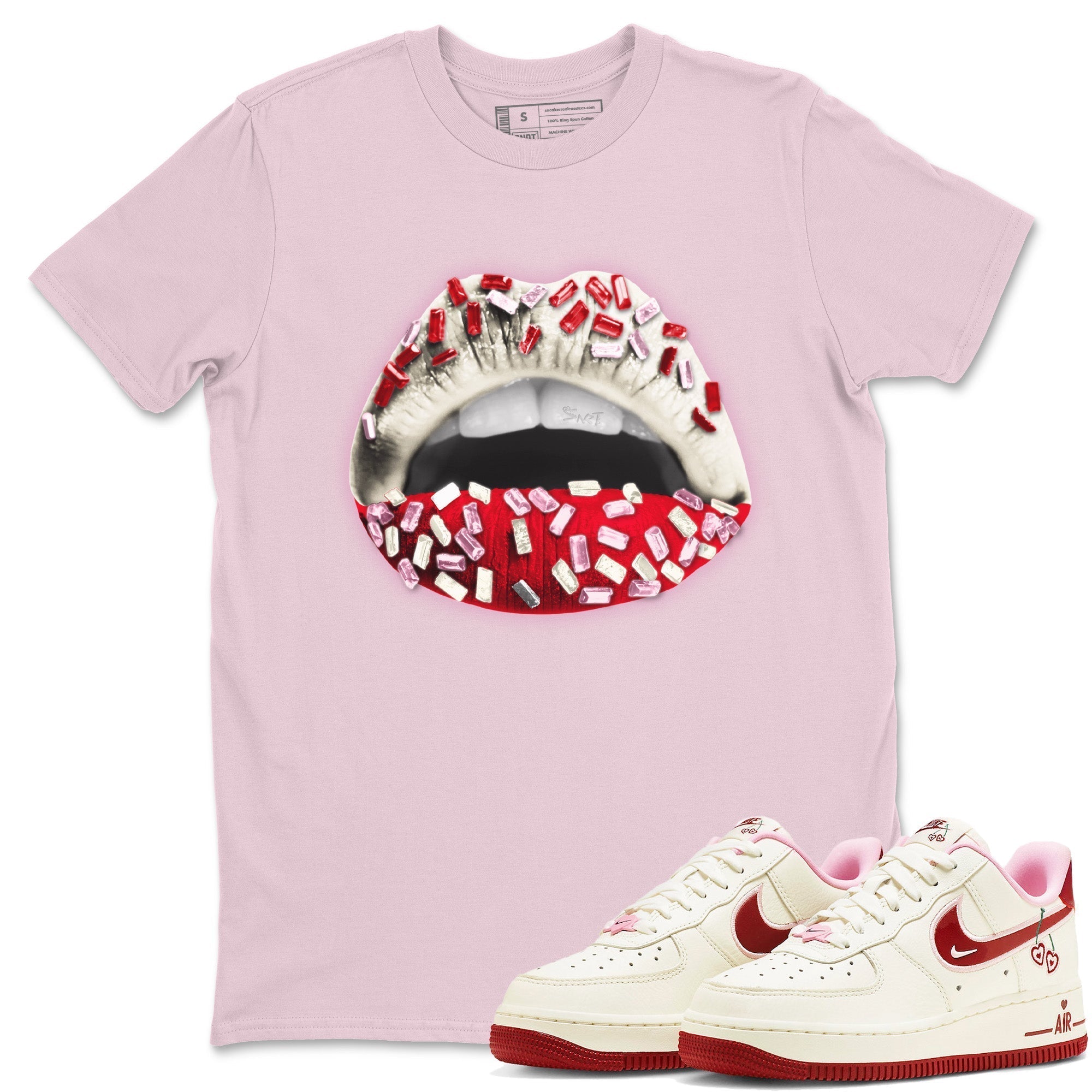 Air Force 1 Valentines Day Sneaker Match Tees Lips Jewel Sneaker Tees Air Force 1 Valentines Day Jordan to match sneaker T-Shirt Crew Neck Shirts