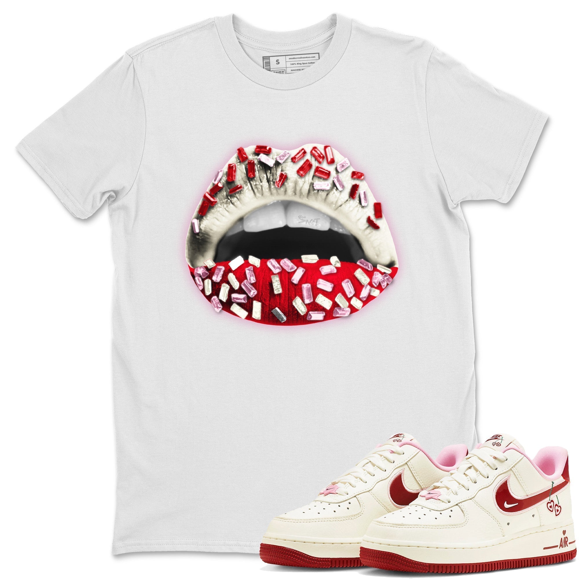 Air Force 1 Valentines Day Sneaker Match Tees Lips Jewel Sneaker Tees Air Force 1 Valentines Day Jordan to match sneaker T-Shirt Crew Neck Shirts