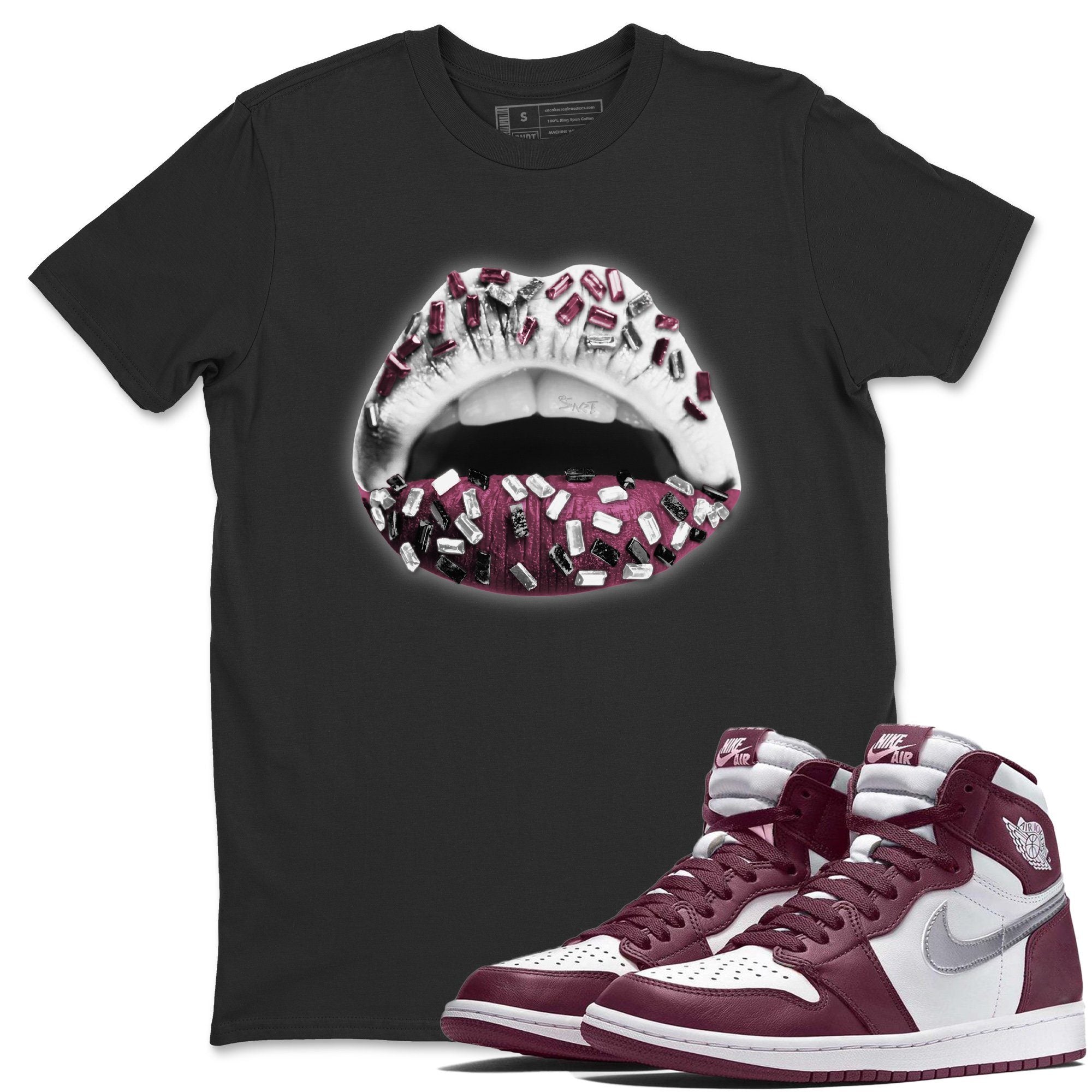 Jordan 1 Bordeaux Sneaker Matching T-Shirt Lips Jewel Sneaker Tees Jordan 1 Bordeaux Sneaker Release Tees Crew Neck Tees
