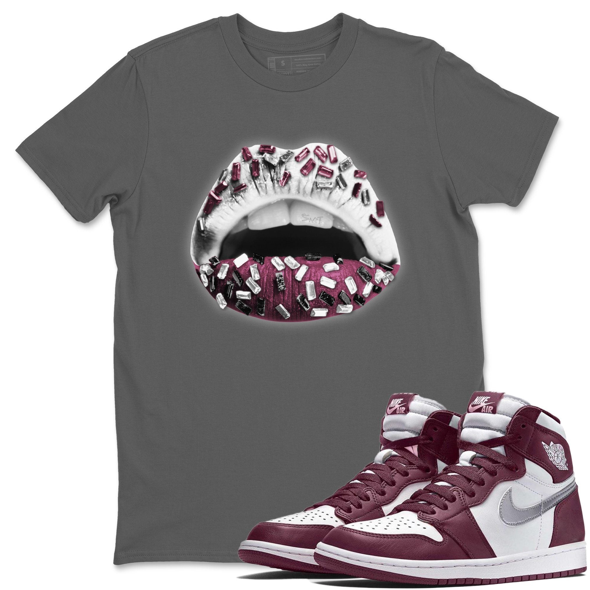 Jordan 1 Bordeaux Sneaker Matching T-Shirt Lips Jewel Sneaker Tees Jordan 1 Bordeaux Sneaker Release Tees Crew Neck Tees