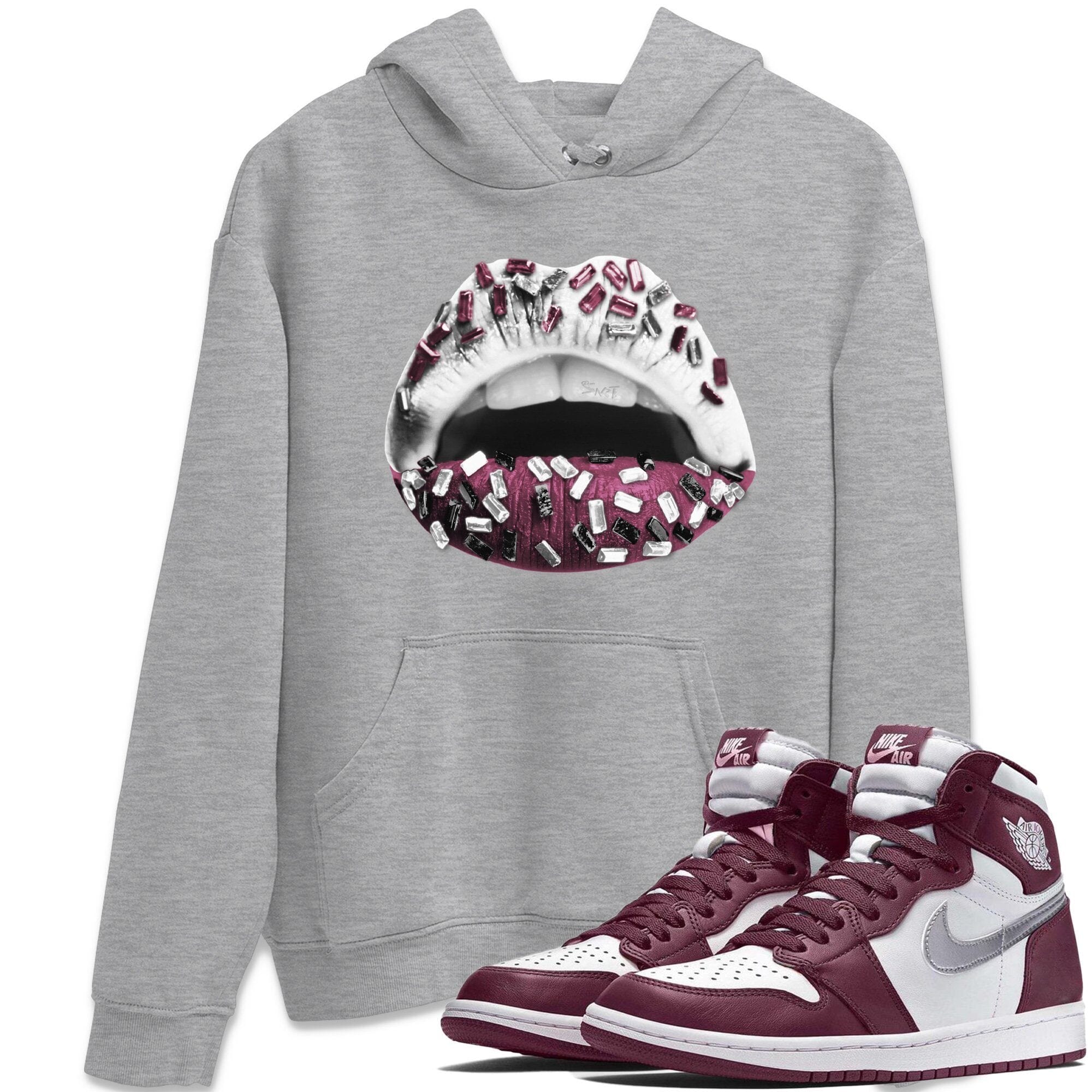 Jordan 1 Bordeaux Sneaker Matching T-Shirt Lips Jewel Sneaker Tees Jordan 1 Bordeaux Sneaker Release Tees Crew Neck Tees