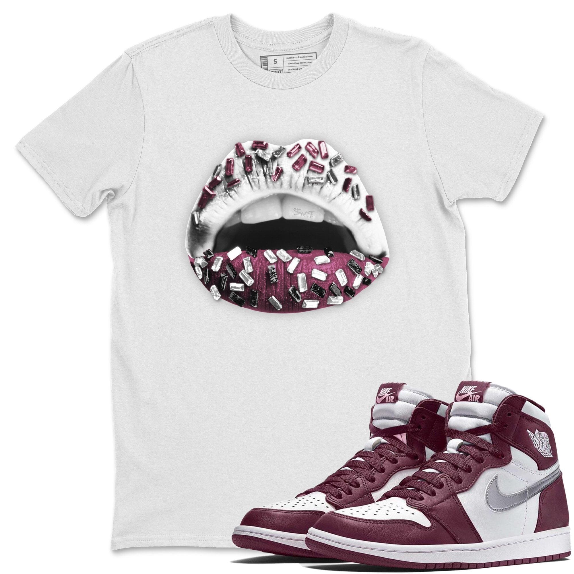 Jordan 1 Bordeaux Sneaker Matching T-Shirt Lips Jewel Sneaker Tees Jordan 1 Bordeaux Sneaker Release Tees Crew Neck Tees