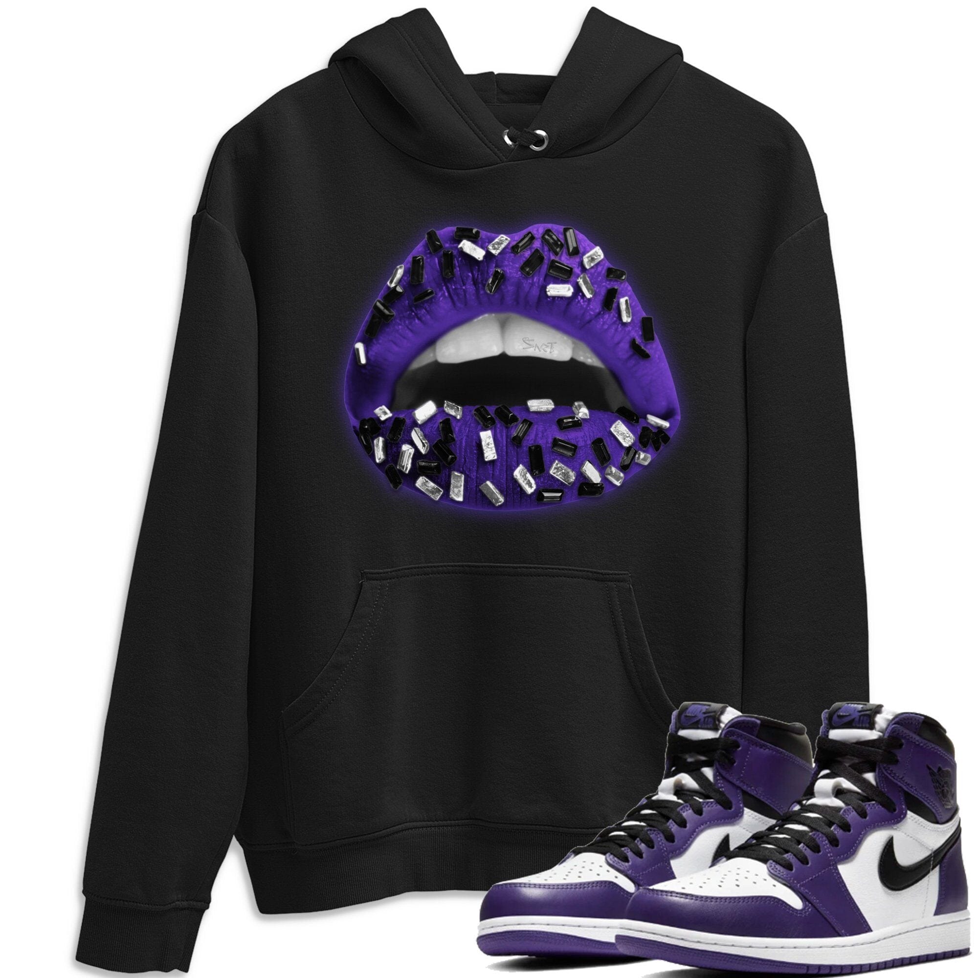Jordan 1 Court Purple Sneaker Matching T-Shirt Lips Jewel Sneaker Tees Jordan 1 Court Purple Sneaker Release Tees Crew Neck Tees