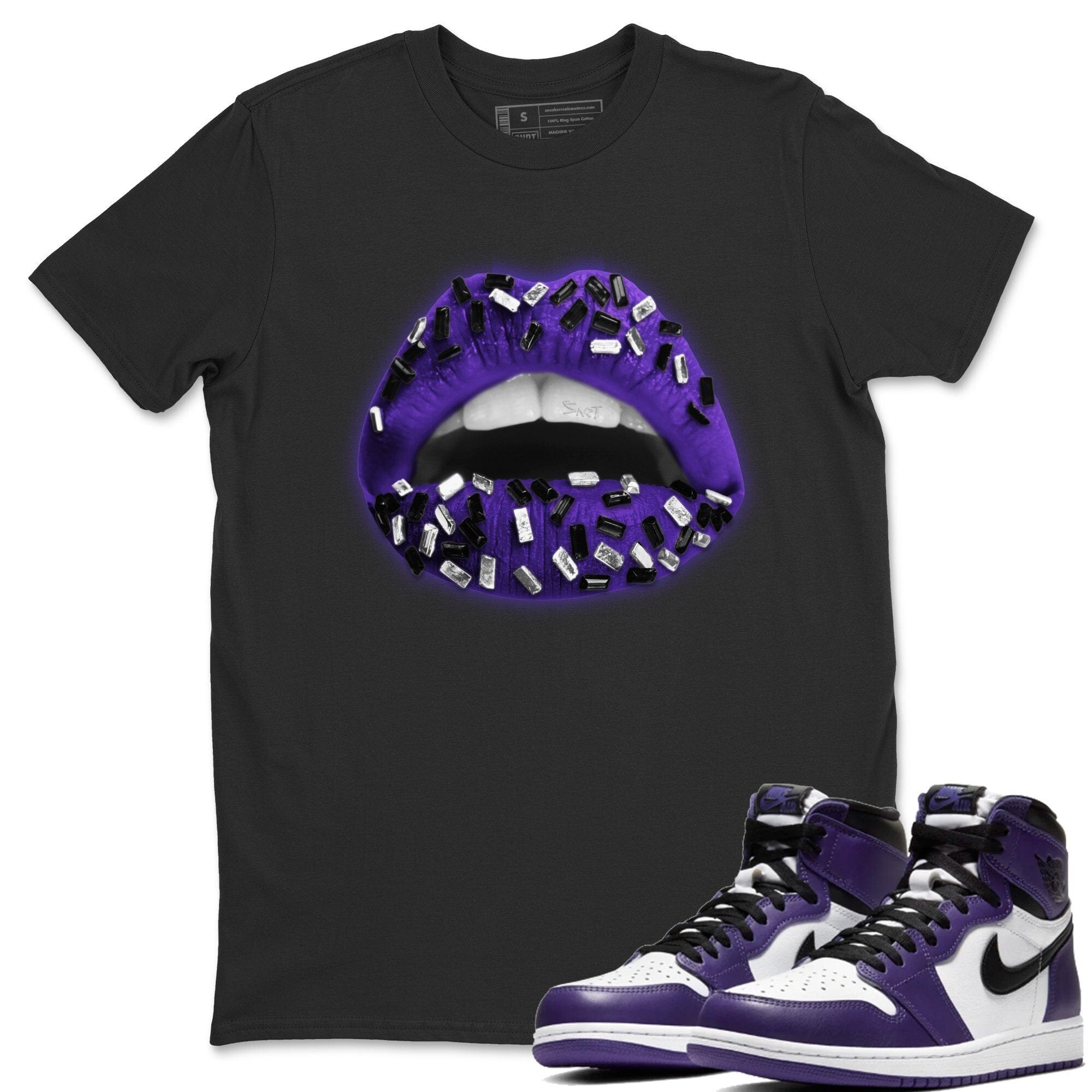 Jordan 1 Court Purple Sneaker Matching T-Shirt Lips Jewel Sneaker Tees Jordan 1 Court Purple Sneaker Release Tees Crew Neck Tees