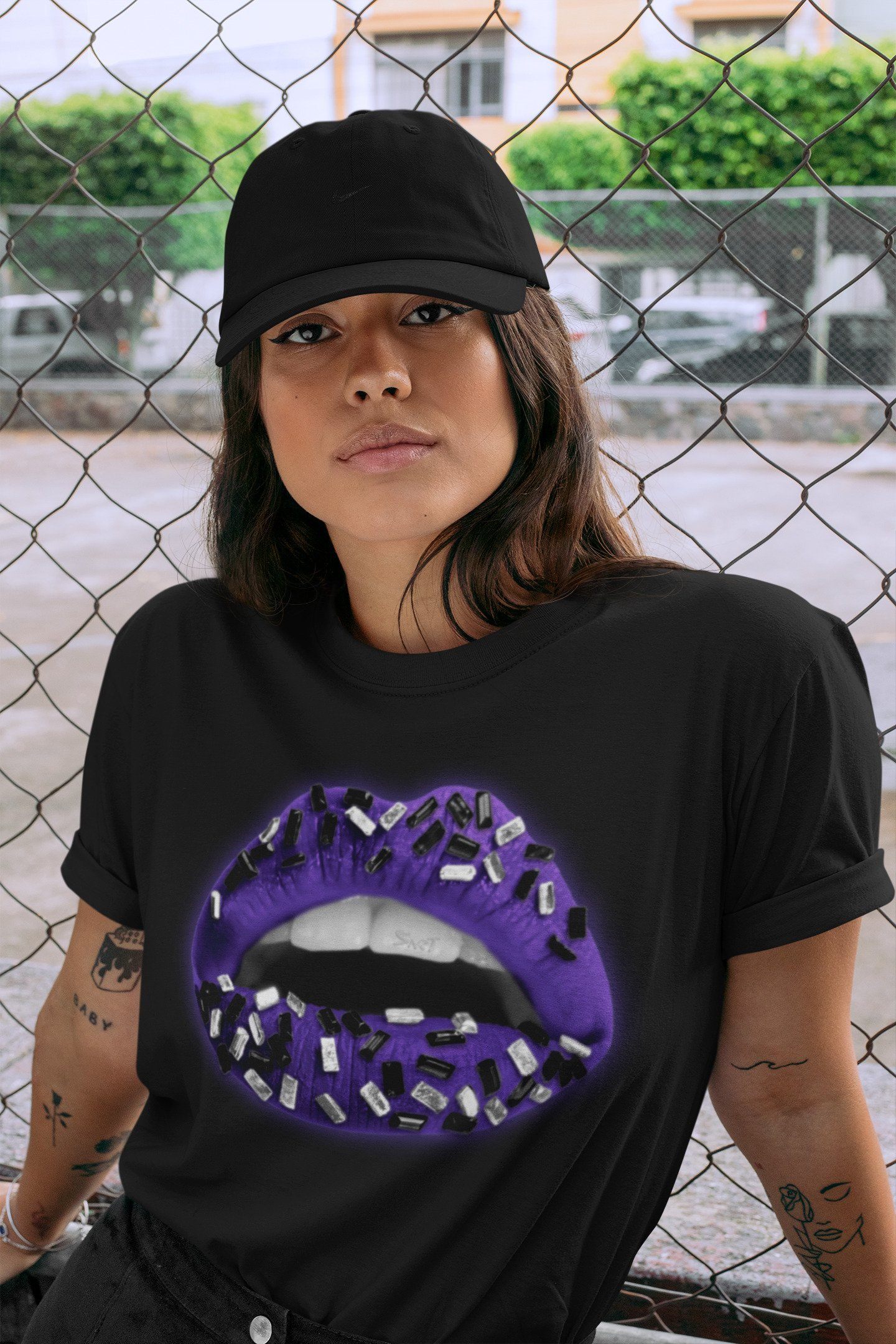Jordan 1 Court Purple Sneaker Matching T-Shirt Lips Jewel Sneaker Tees Jordan 1 Court Purple Sneaker Release Tees Crew Neck Tees